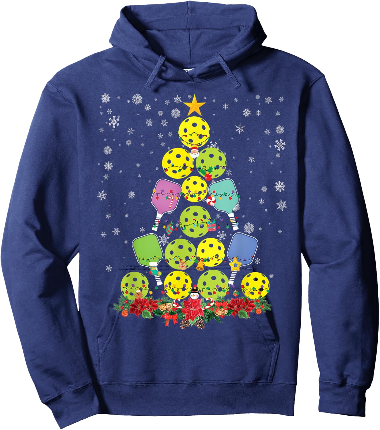 Pickleball Christmas Tree Santa Pickleball X Mas Lights Hoodie - Hoodie | Navy