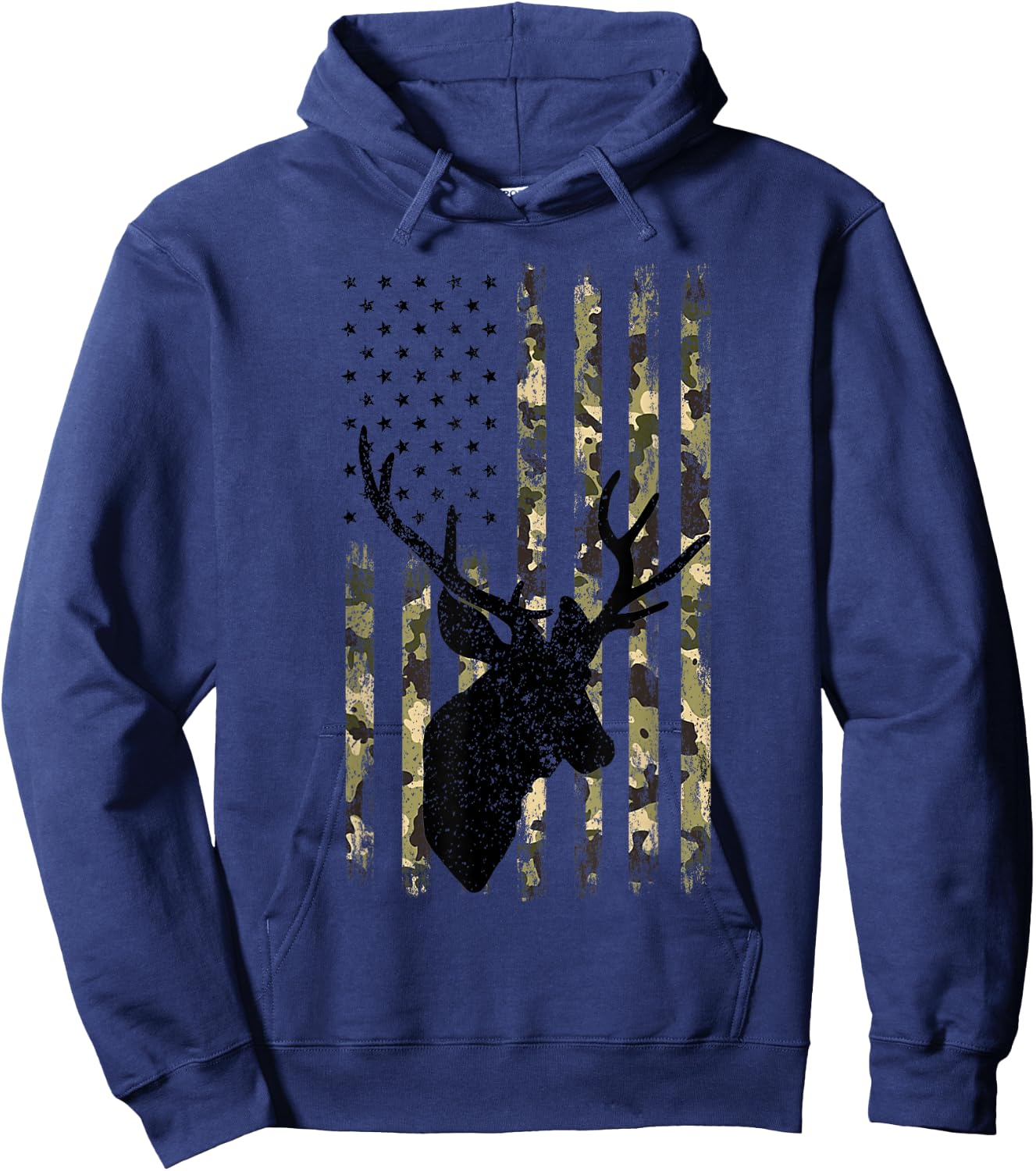 Funny Camouflage USA Flag Whitetail Buck Deer Hunting Lovers Hoodie - Hoodie | Navy