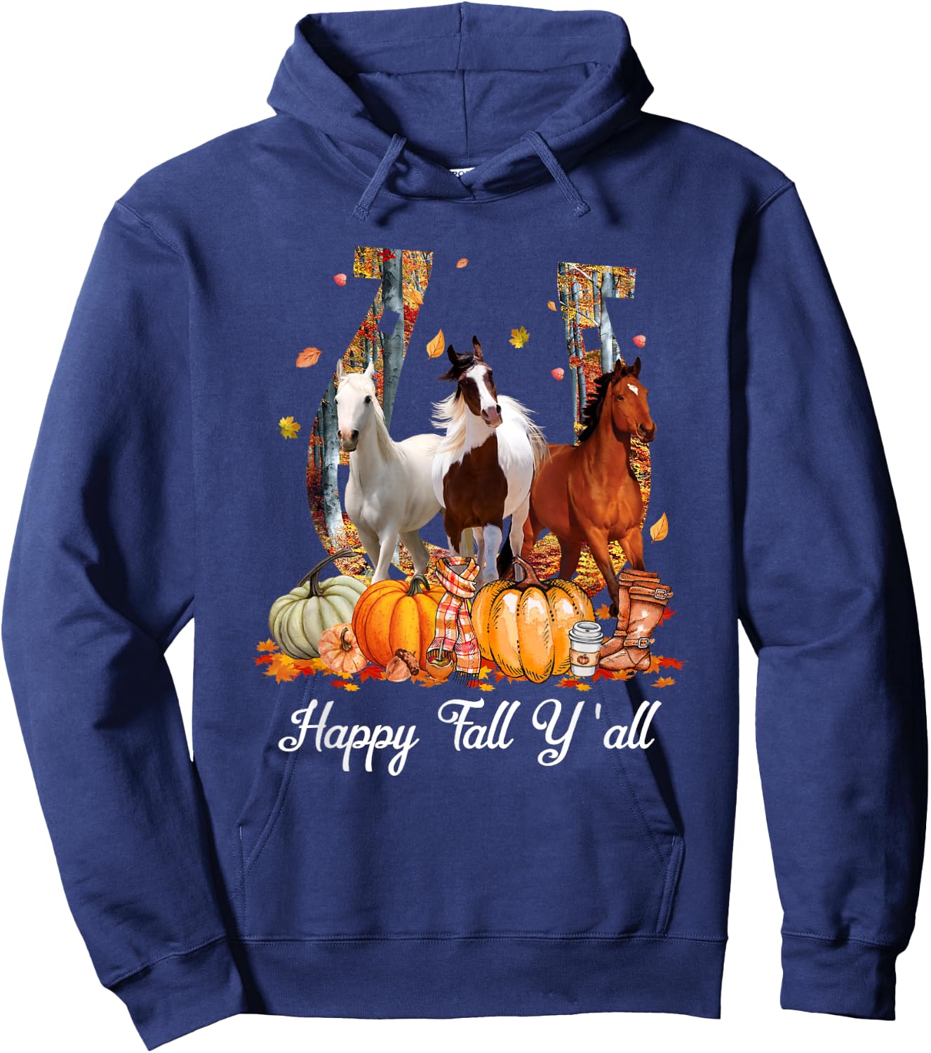 Happy Fall Y'all Horse Thanksgiving Horse Lover Halloween Hoodie - Hoodie | Navy