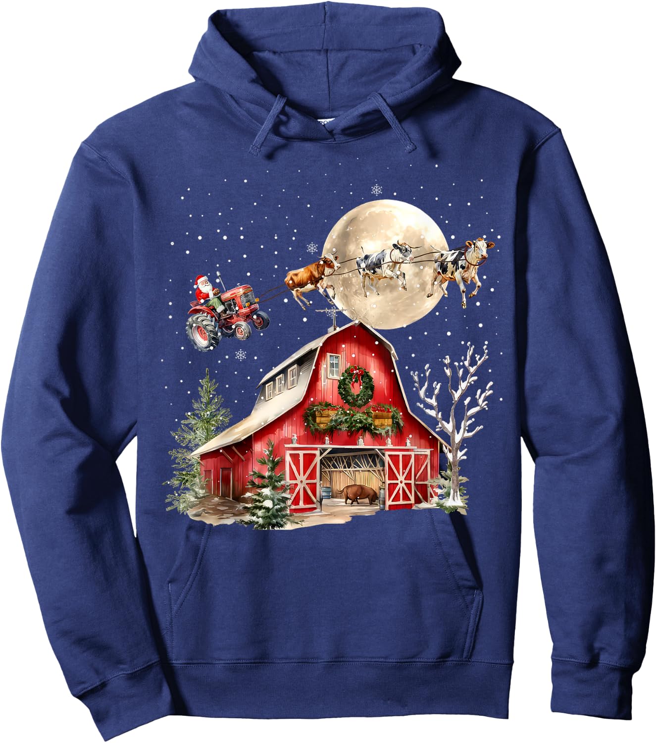Funny Santa Claus Tractor Cows Farm Farmer Christmas Holiday Hoodie - Hoodie | Navy