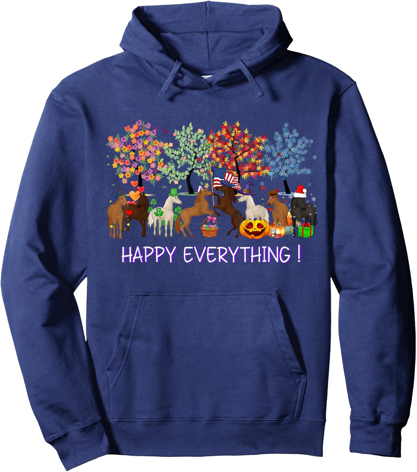 Happy everything - Horse American Flag Equestrian Patriotic Women Kids Men Hoodie - Hoodie | Navy