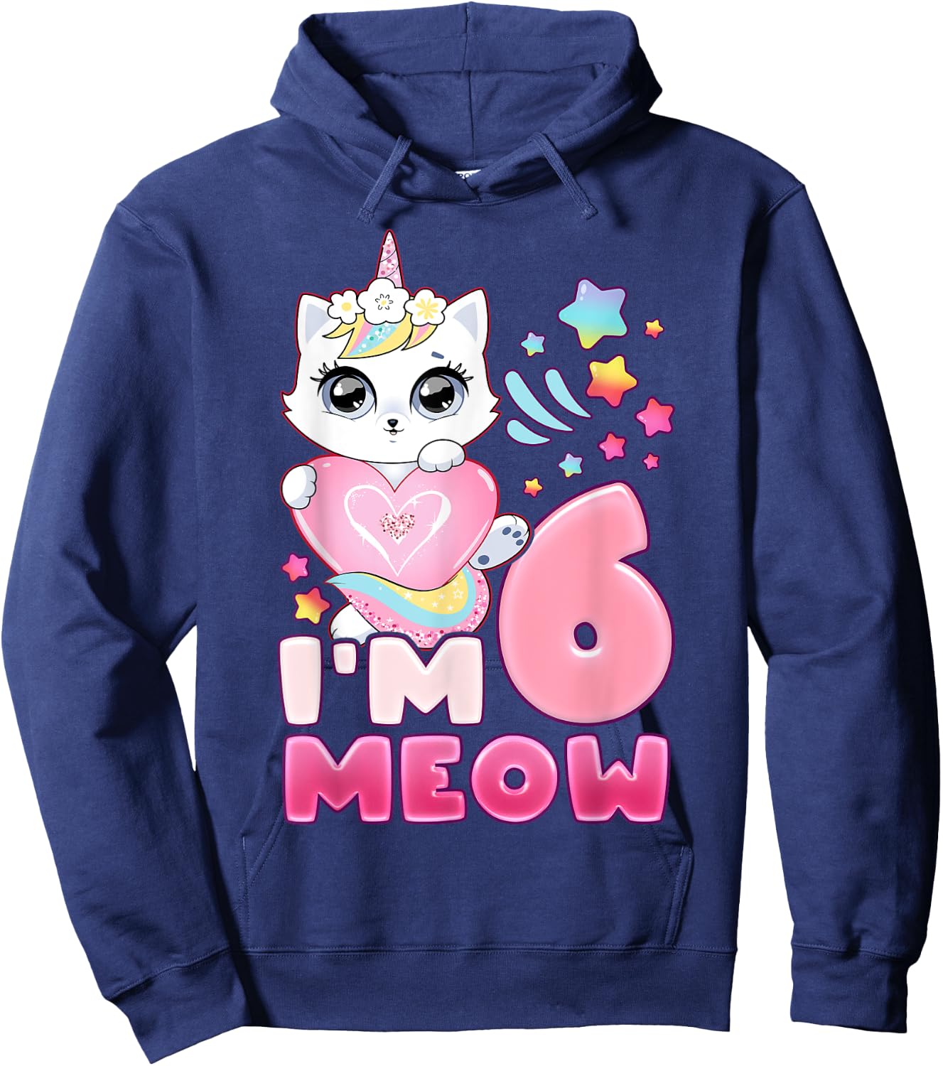 Birthday girl 6 years old, cat, unicorn, 6th birthday Hoodie - Hoodie | Navy