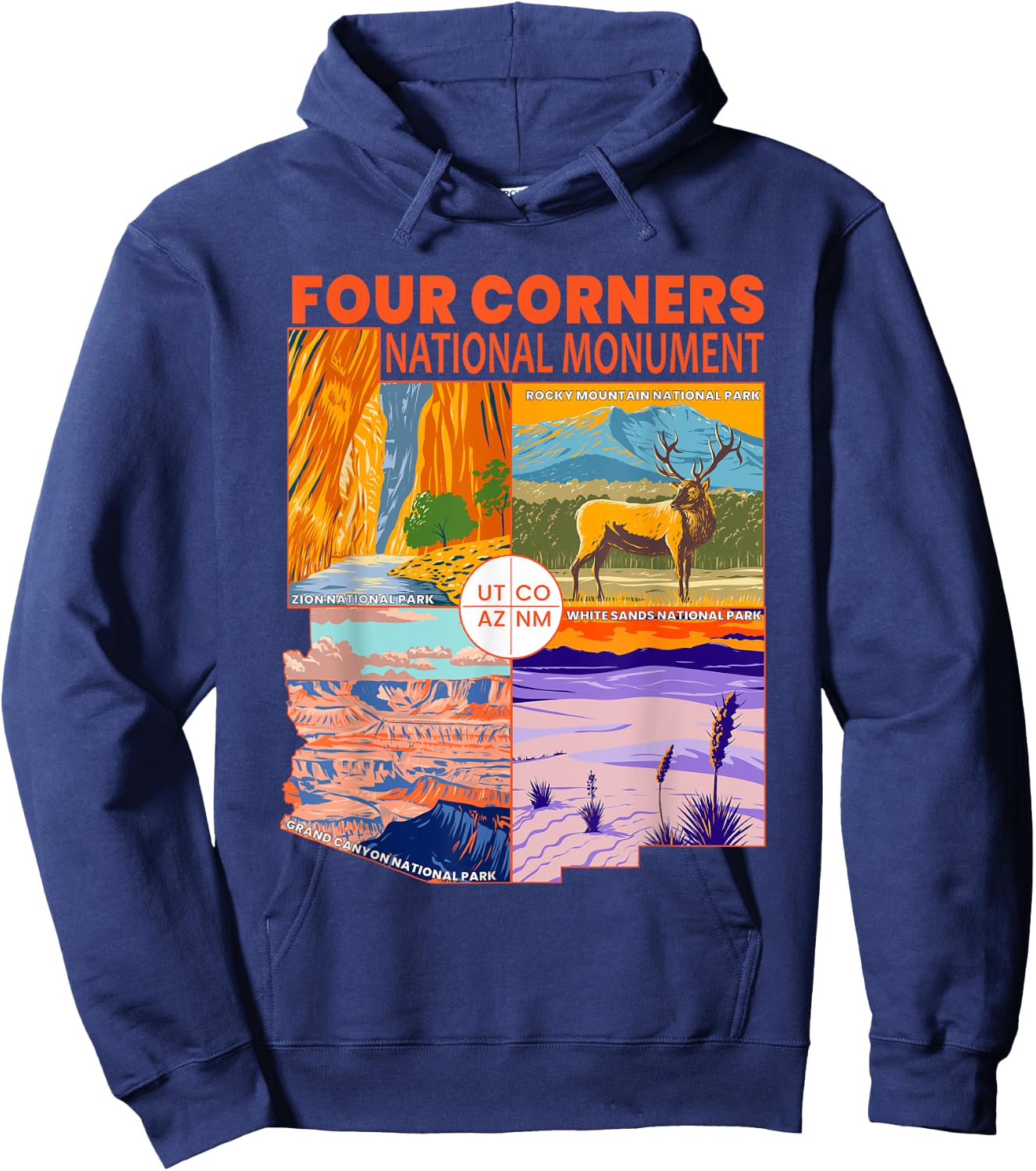 Four Corners National Monument With National Parks Retro Hoodie - Hoodie | Navy