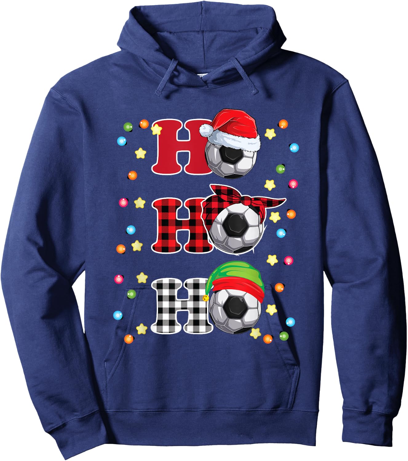 Ho Ho Ho Santa Red Plaid Christmas Lights Pajama Soccer Hoodie - Hoodie | Navy
