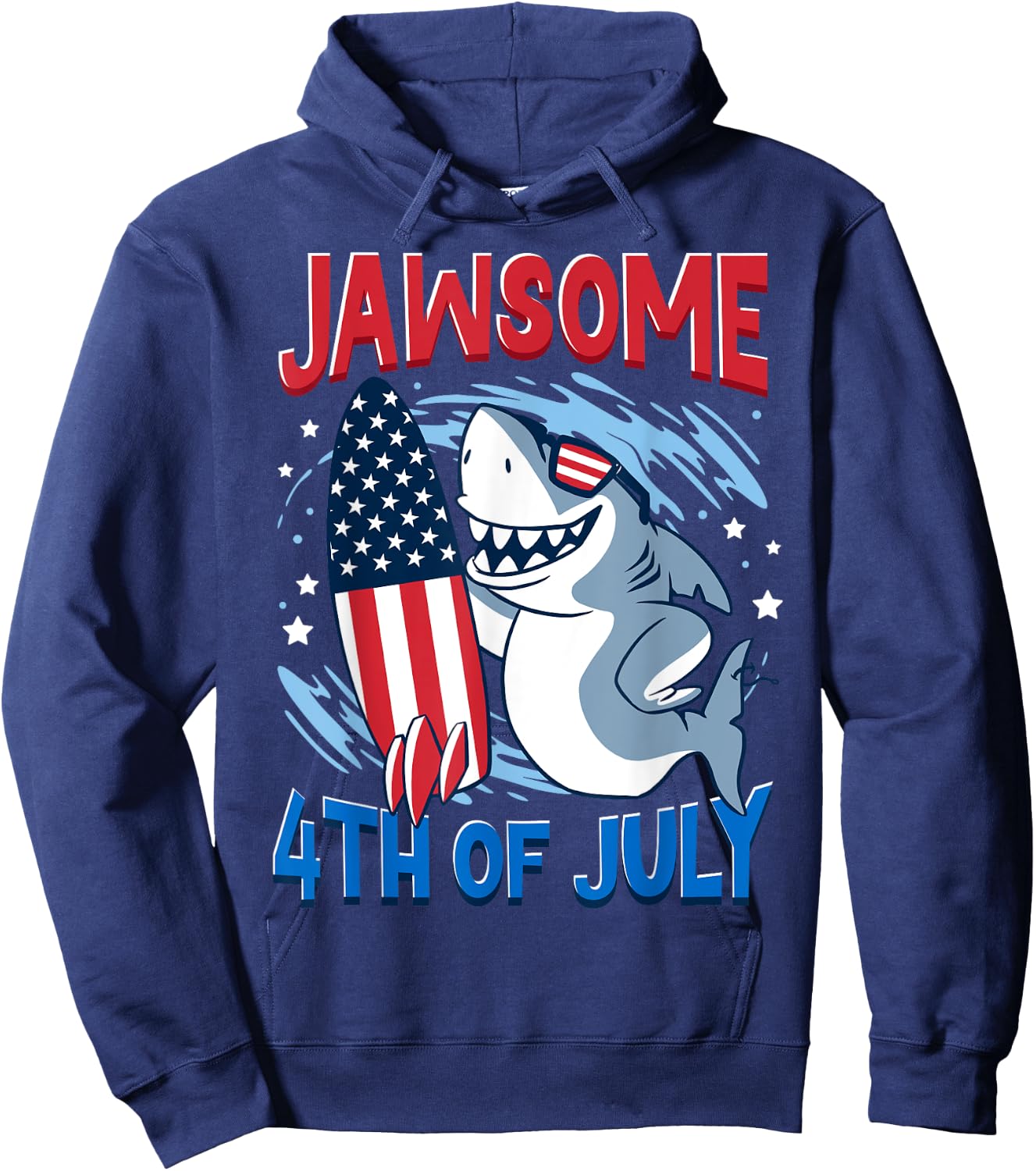 Jawsome 4th of July Outifts For Kids Boys Men Funny Shark Hoodie - Hoodie | Navy