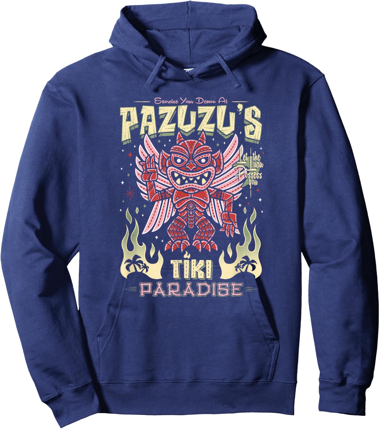 Pazuzu Tiki Bar - Creepy Cute Exorcist Demon - Hawaii Island Hoodie - Hoodie | Navy