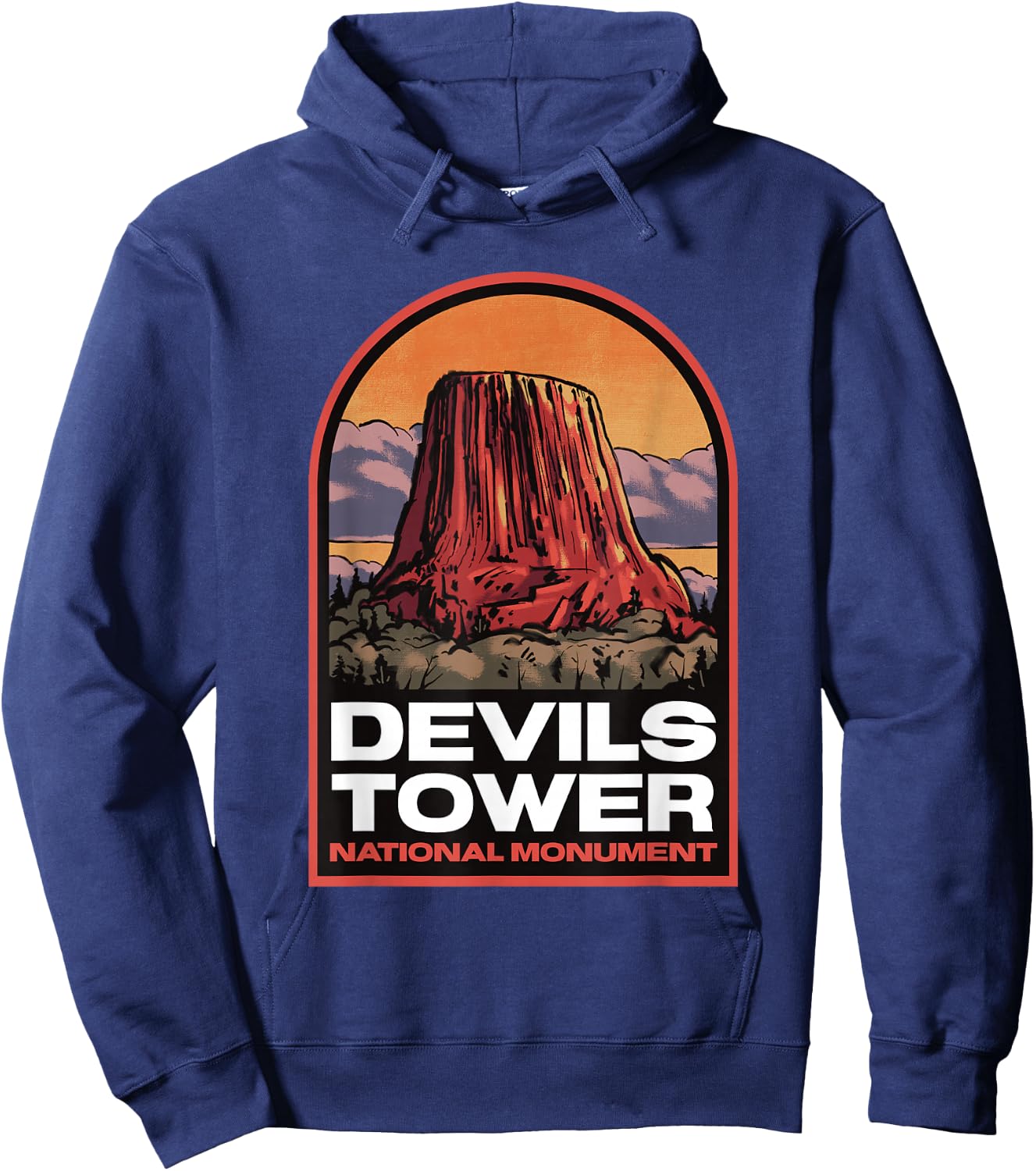 Devils Tower Wyoming Vintage Travel Hoodie - Hoodie | Navy