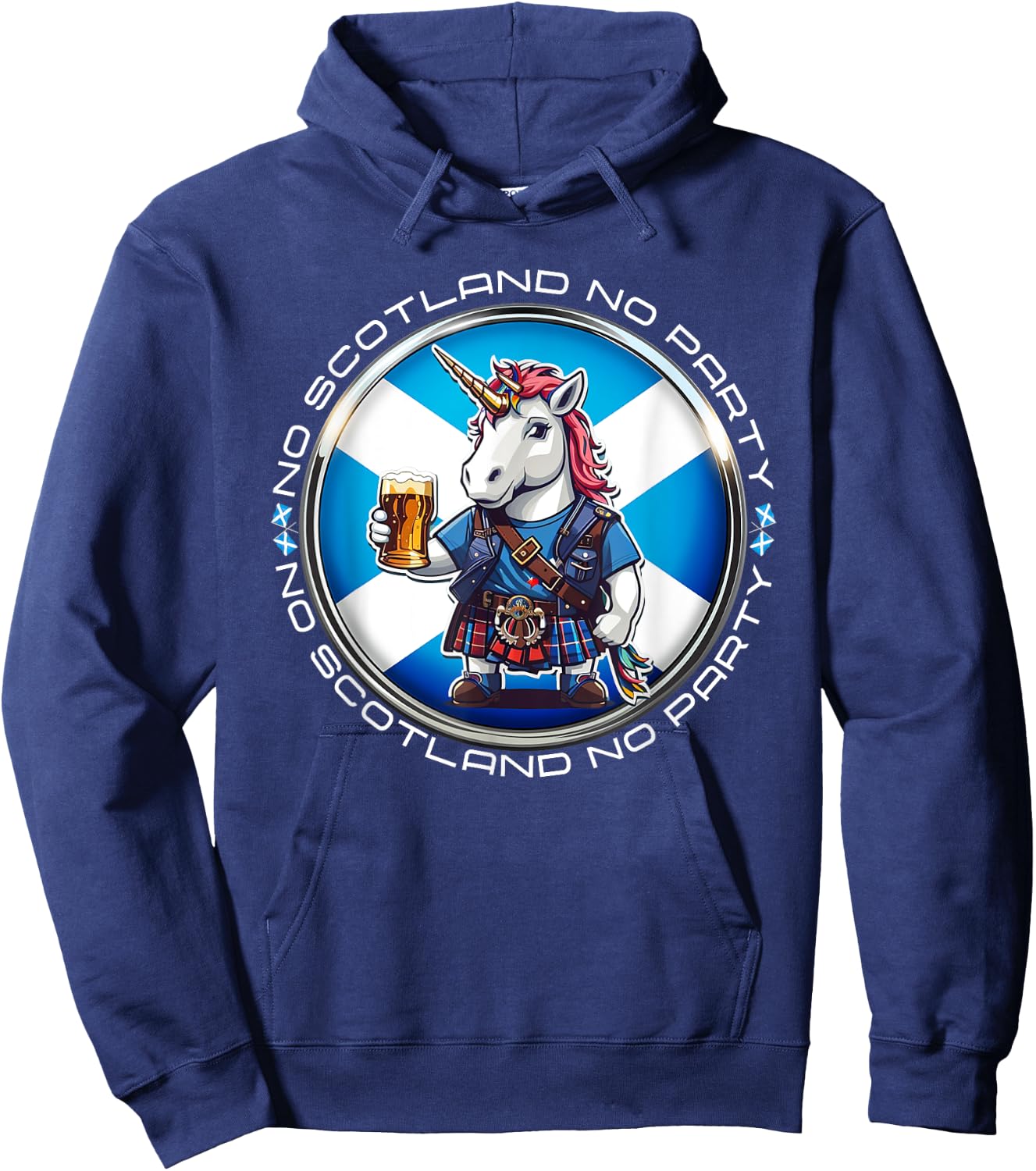 No Scotland No Party Scottish Pride Scotland Unicorn Saltire Hoodie - Hoodie | Navy