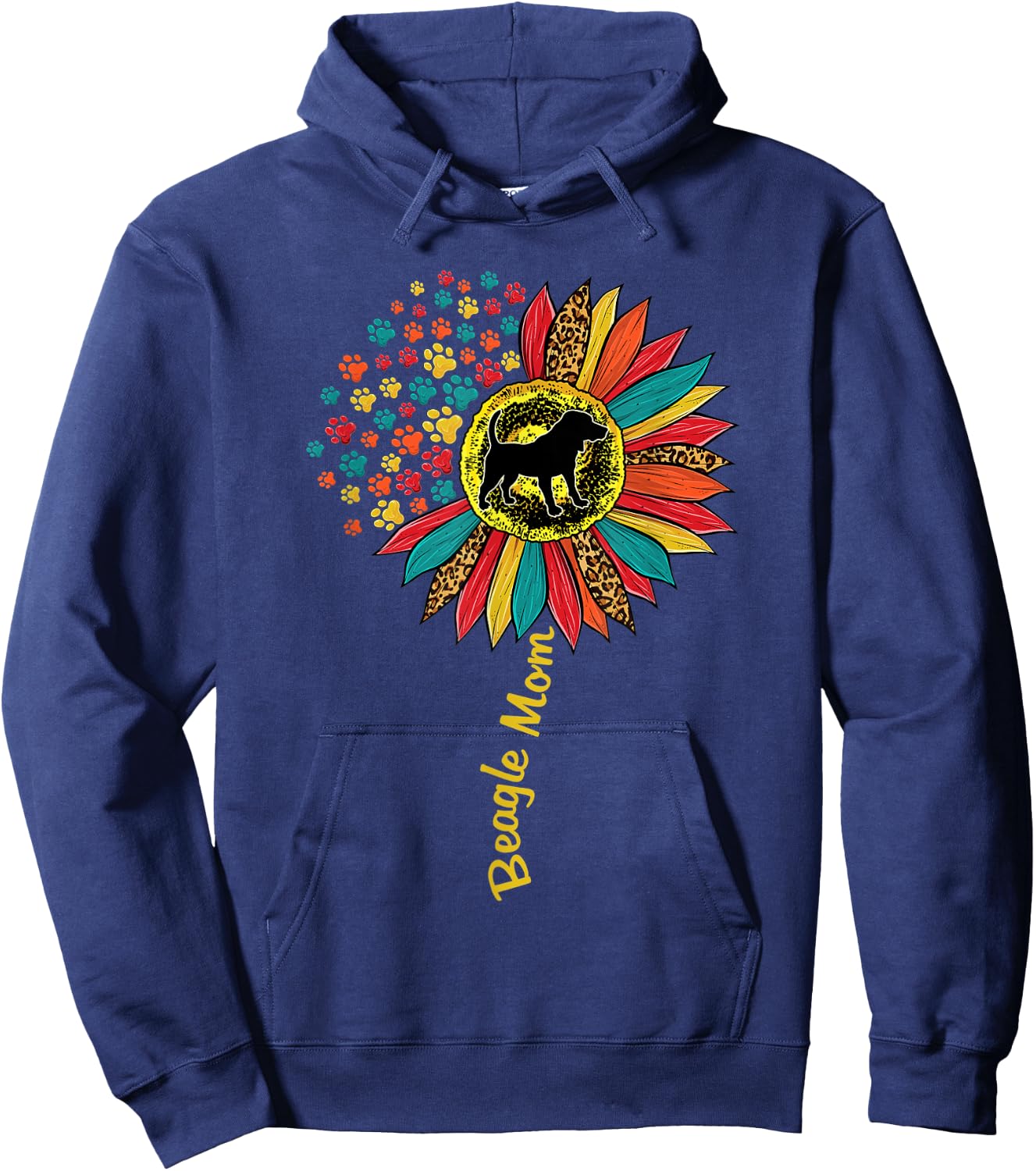 Beagle Mom Dog Lover Sunflower Paw Leopard Print Hoodie - Hoodie | Navy