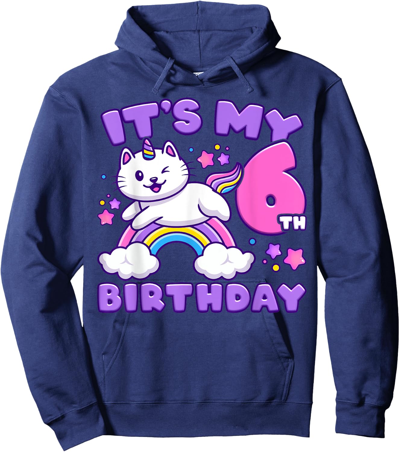 Birthday girl 6 years old, cat, unicorn, 6th birthday Hoodie - Hoodie | Navy