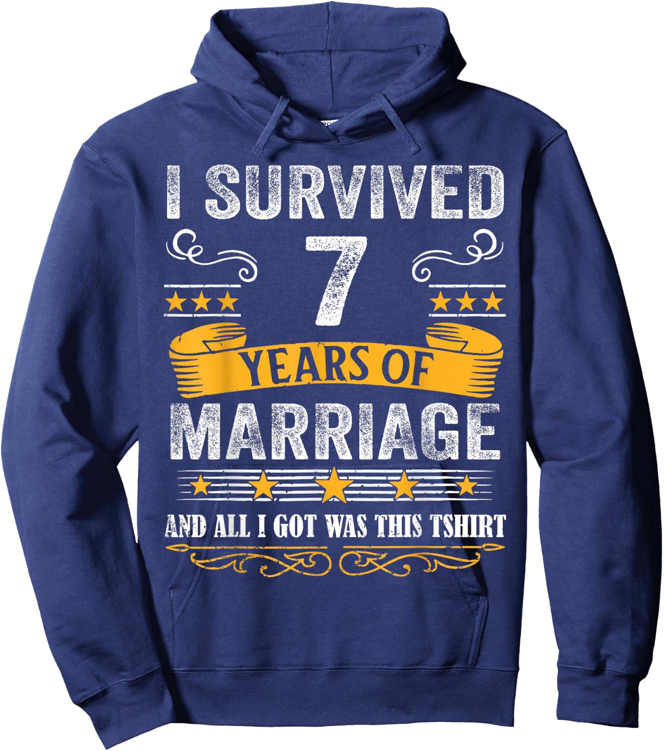 7th Wedding Anniversary shirt Couples Husband Wife 7 Years Hoodie - Hoodie | Navy
