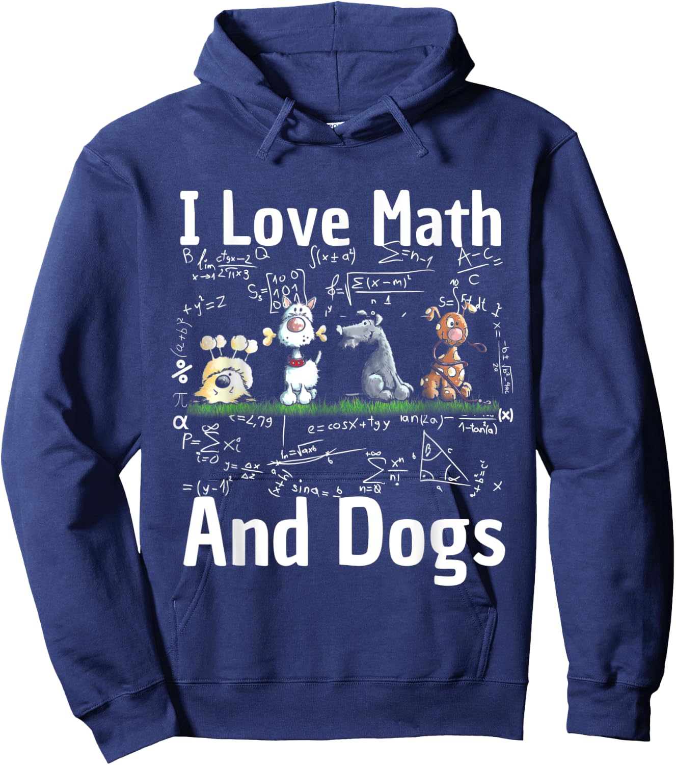 I love Maths and dogs Puppy Dog Lover Teacher Student Men Women Kids Hoodie - Hoodie | Navy