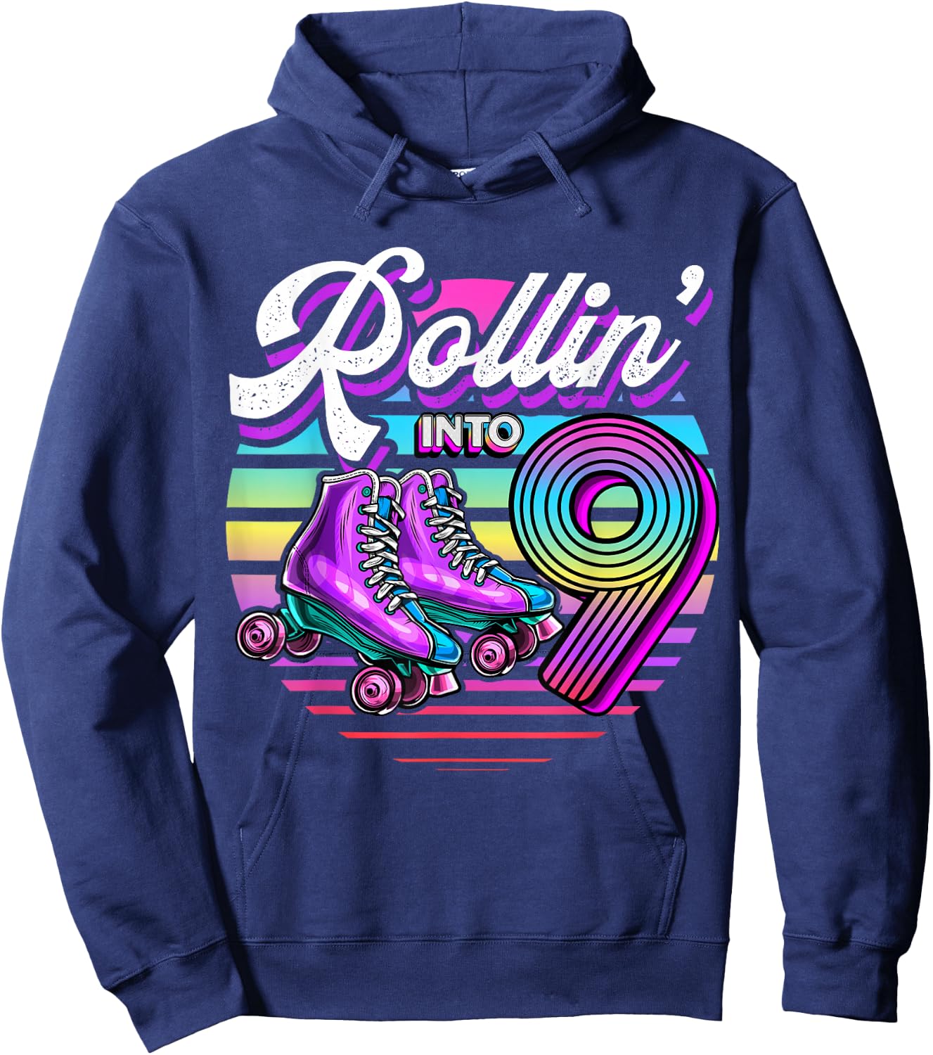 Rollin' into 9 Roller Skating Rink 9th Birthday Party Girls Hoodie - Hoodie | Navy