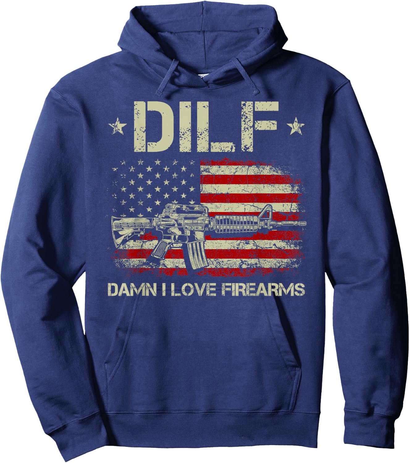 Gun American Flag DILF - Damn I Love Firearms Hoodie - Hoodie | Navy