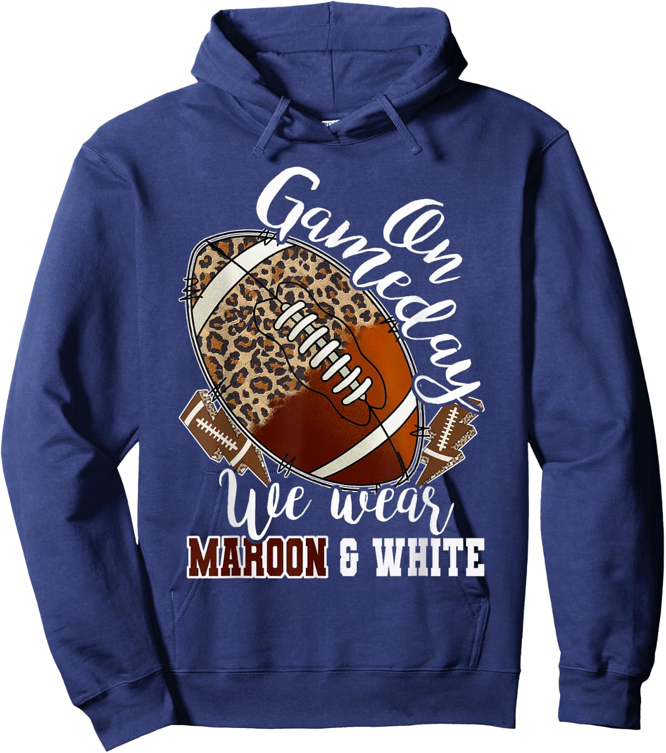 On Gameday Football We Wear Maroon And White Leopard Print Hoodie - Hoodie | Navy
