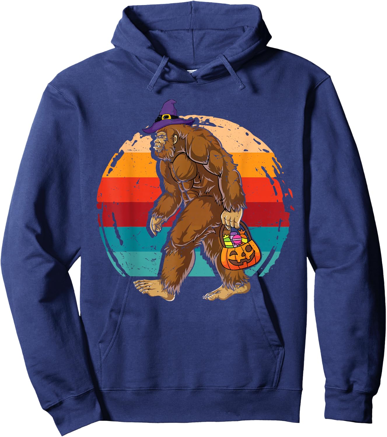 Bigfoot Sasquatch Witch Hat Retro Jack O Lantern Halloween Hoodie - Hoodie | Navy