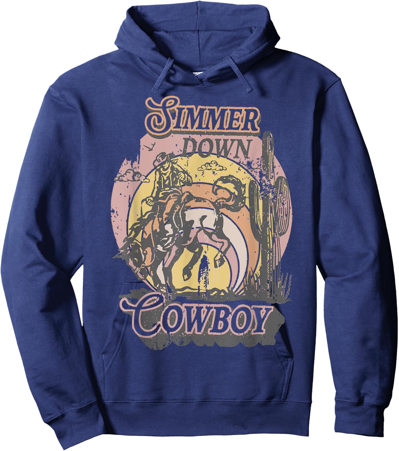 Simmer Summer Down Cowboy Cowgirl Western Graphic Cow Skull Hoodie - Hoodie | Navy