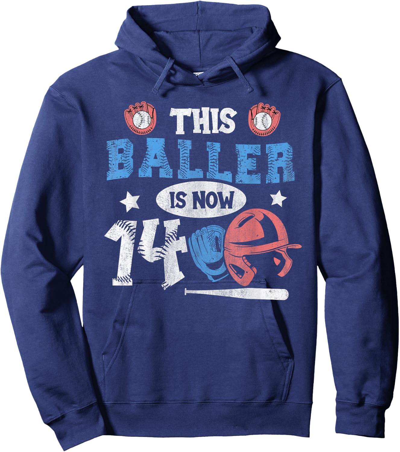 14 Years This Baller is now 14 Kids Baseball 14th Birthday Hoodie - Hoodie | Navy