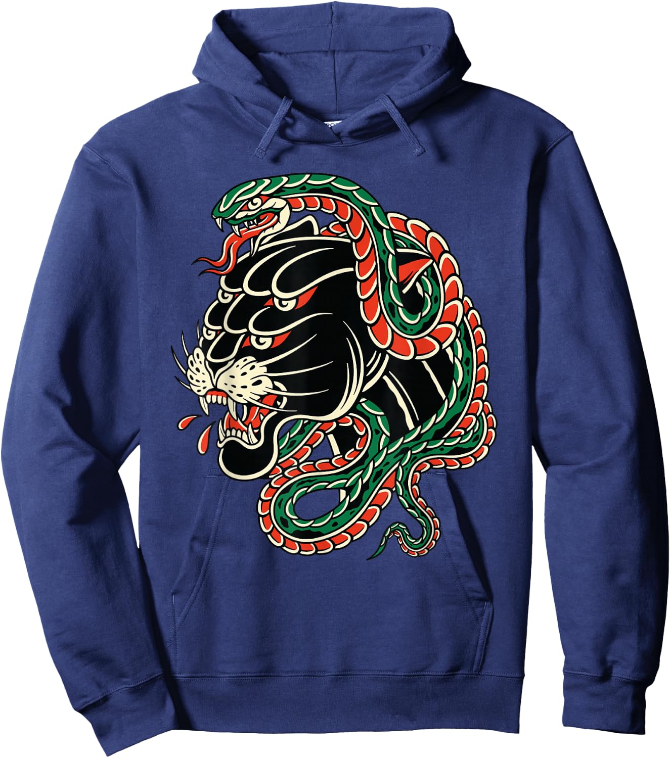 Vintage American Traditional Tattoo Edgy Old School Panther Hoodie - Hoodie | Navy