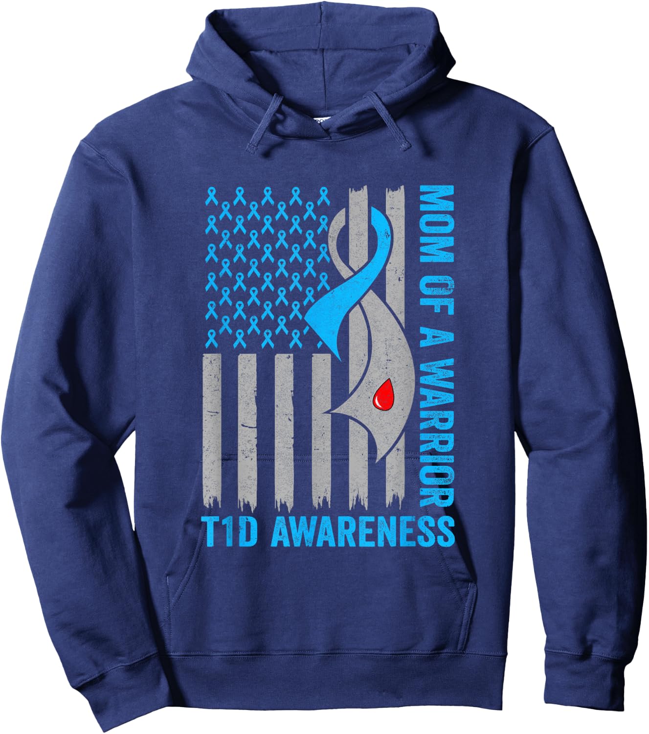 Type 1 Diabetes Awareness T1D Mom Of Warrior Type 1 Diabetic Hoodie - Hoodie | Navy