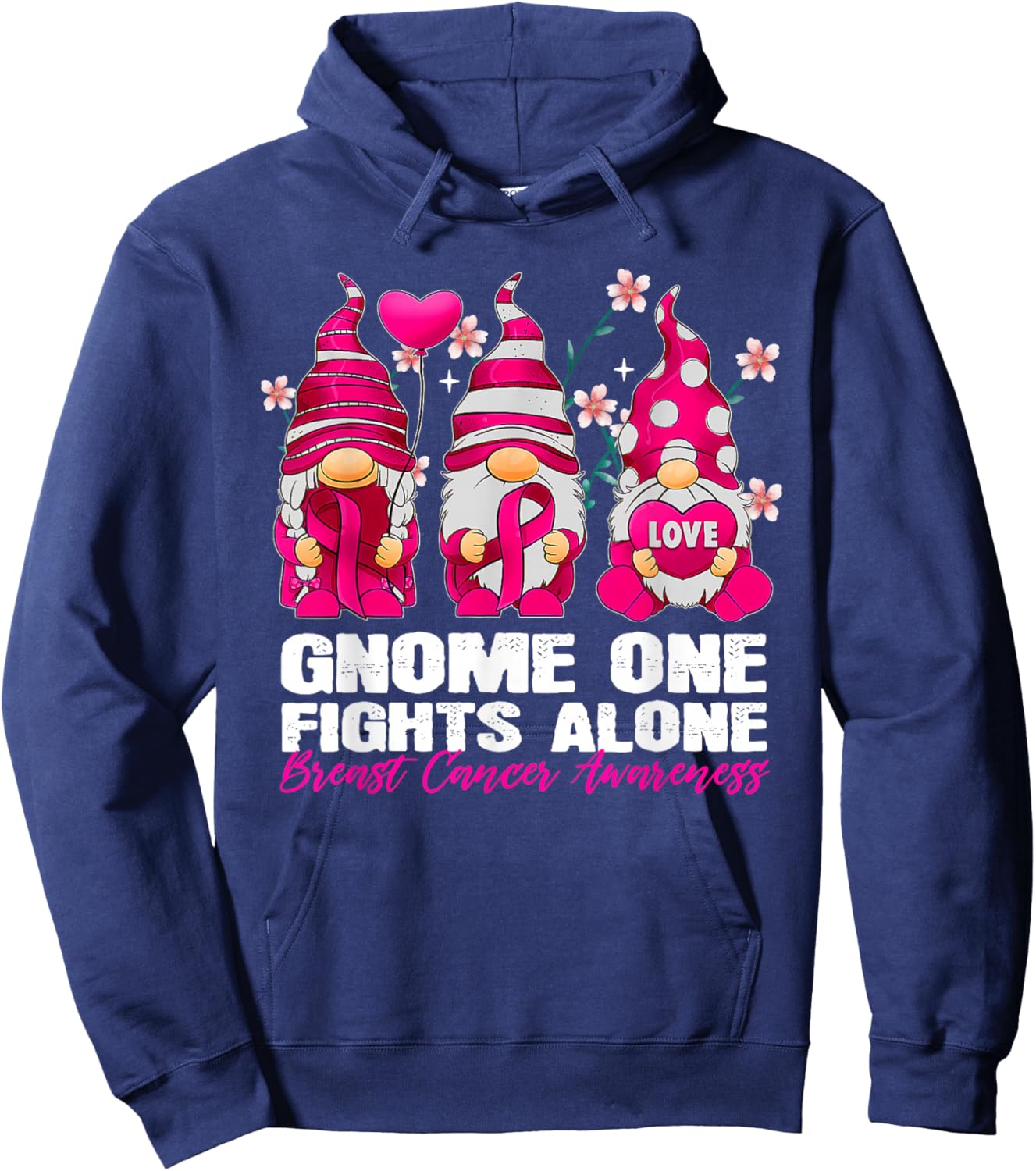 Gnome One Fight Alone Breast Cancer Awareness Gnome Hoodie - Hoodie | Navy