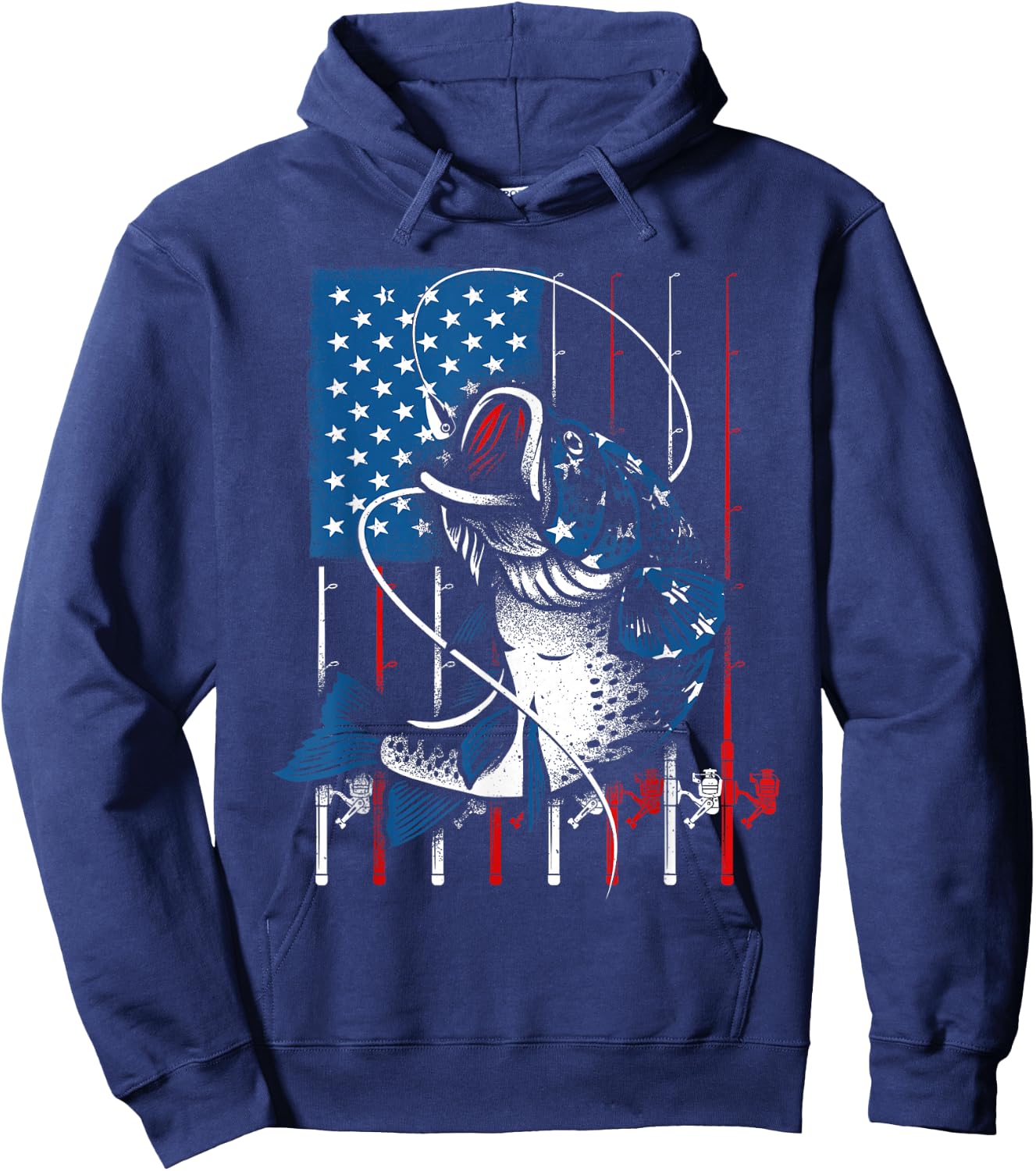 Fishing Art Women American Flag USA Fishing Lover Hoodie - Hoodie | Navy