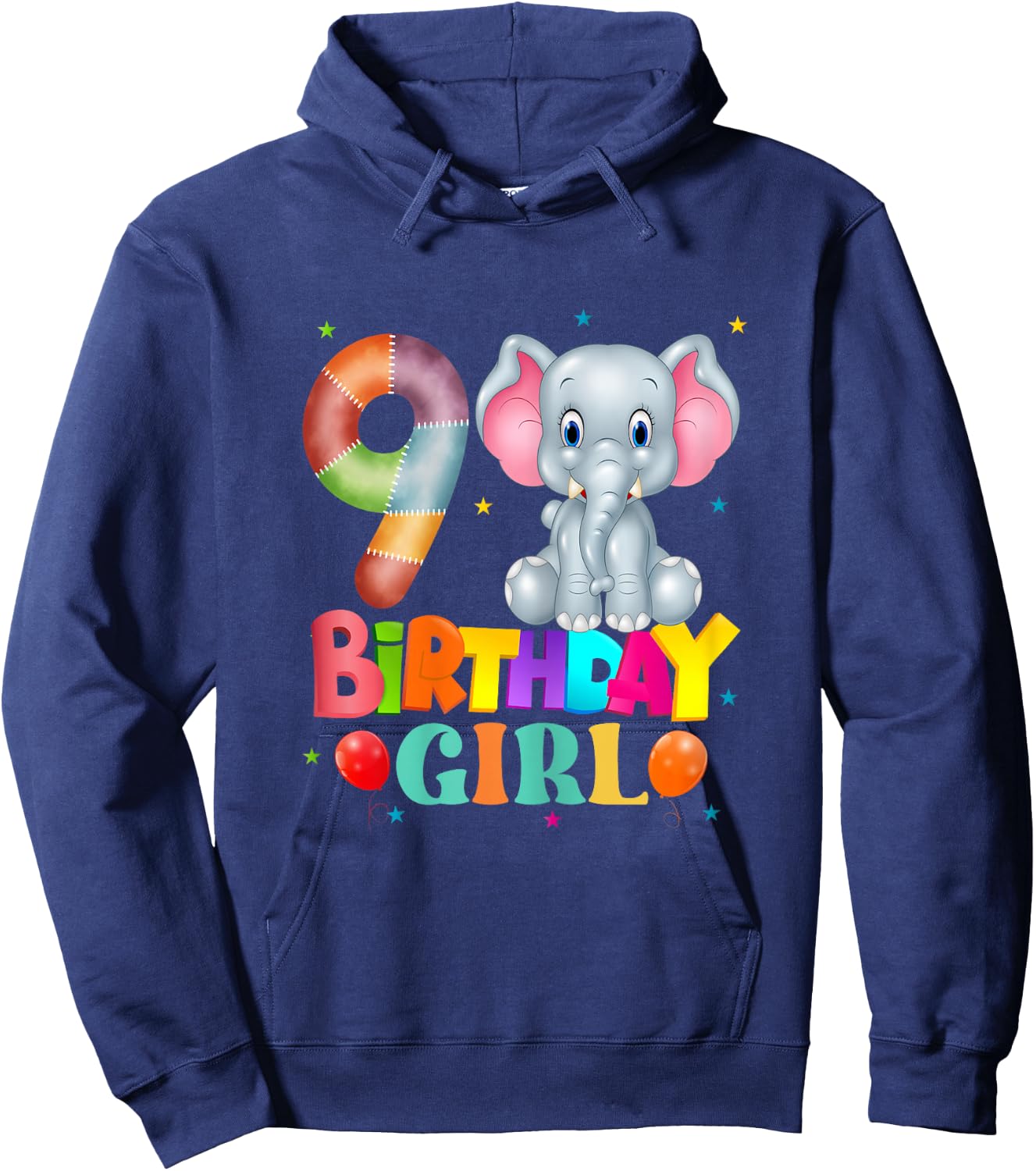 9th Birthday Elephant 9 Years Old Girls Elephant Hoodie - Hoodie | Navy
