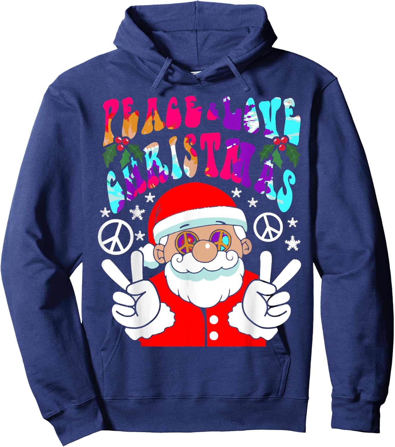 Hippie Santa Claus Peace And Love Tie Dye Groovy Hoodie - Hoodie | Navy