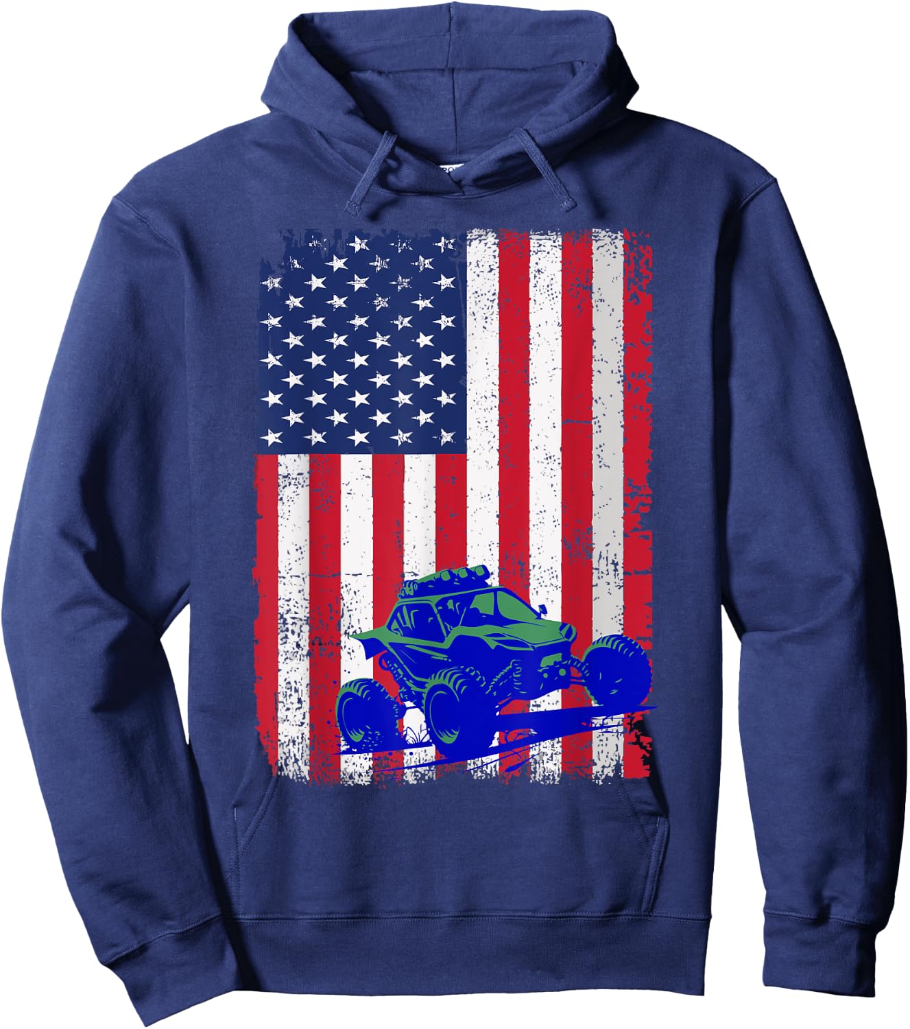 Side By Side UTV SXS 4 Wheeler Patriotic American Flag Hoodie - Hoodie | Navy