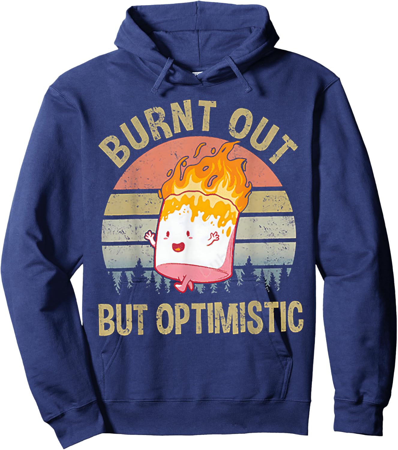Burnt Out But Optimistic - Retro Vintage Sunset Hoodie - Hoodie | Navy