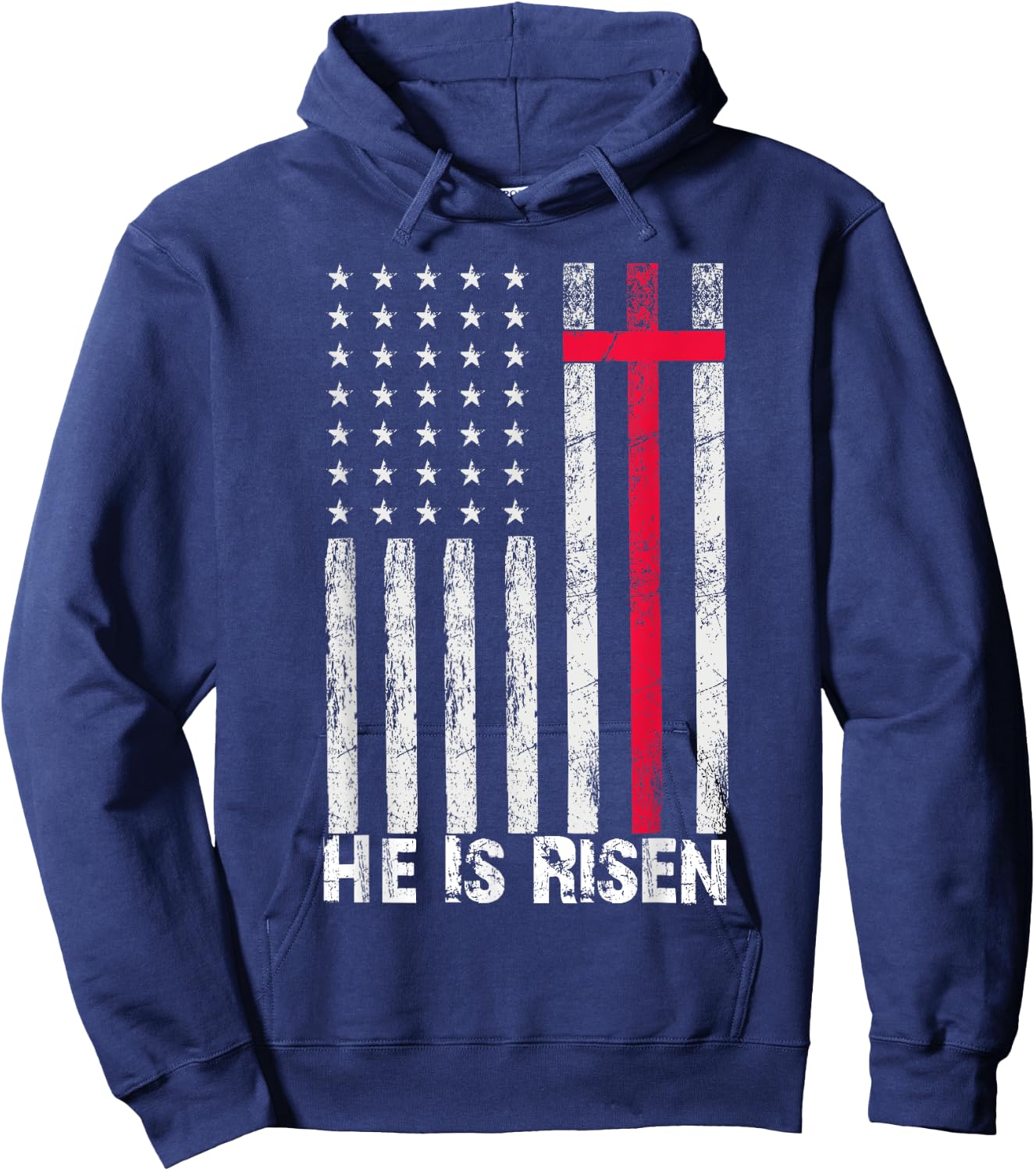 He is Risen American Flag Cross Vintage Happy Easter Hoodie - Hoodie | Navy