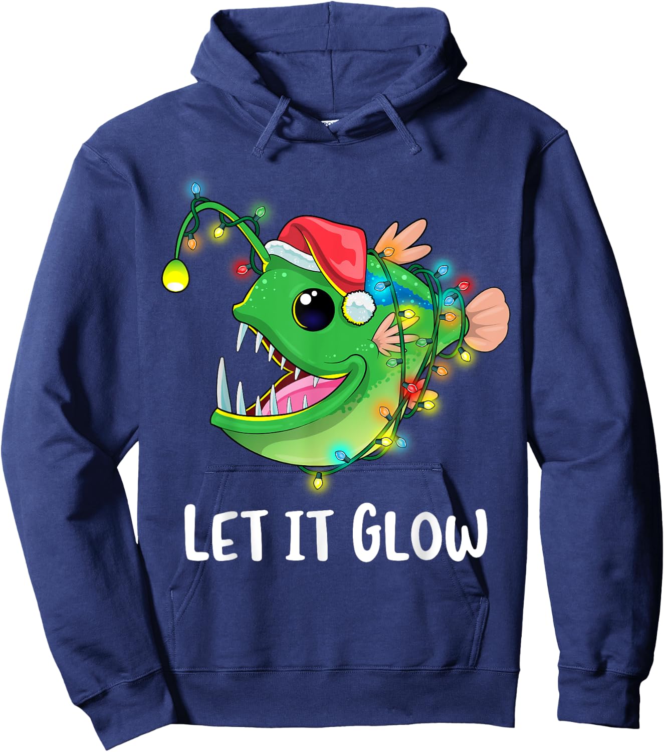 Let It Glow Anglerfish Lighting Xmas Tree Monster Christmas Hoodie - Hoodie | Navy