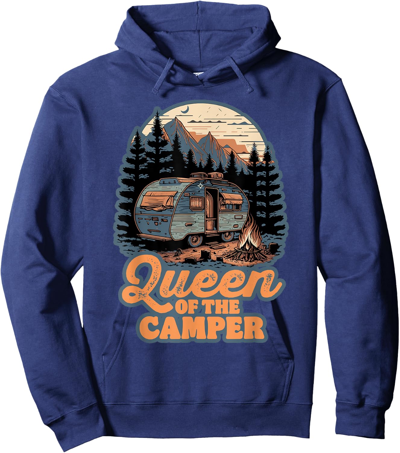 Queen of the Camper Funny RV Camping Nature Retro 70s Hoodie - Hoodie | Navy