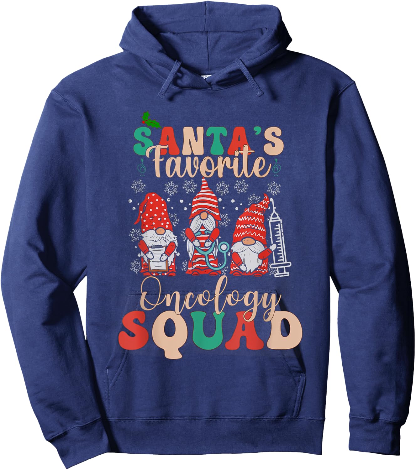 Women Santa's Favorite Oncology Squad Christmas Nurse Gnome Hoodie - Hoodie | Navy