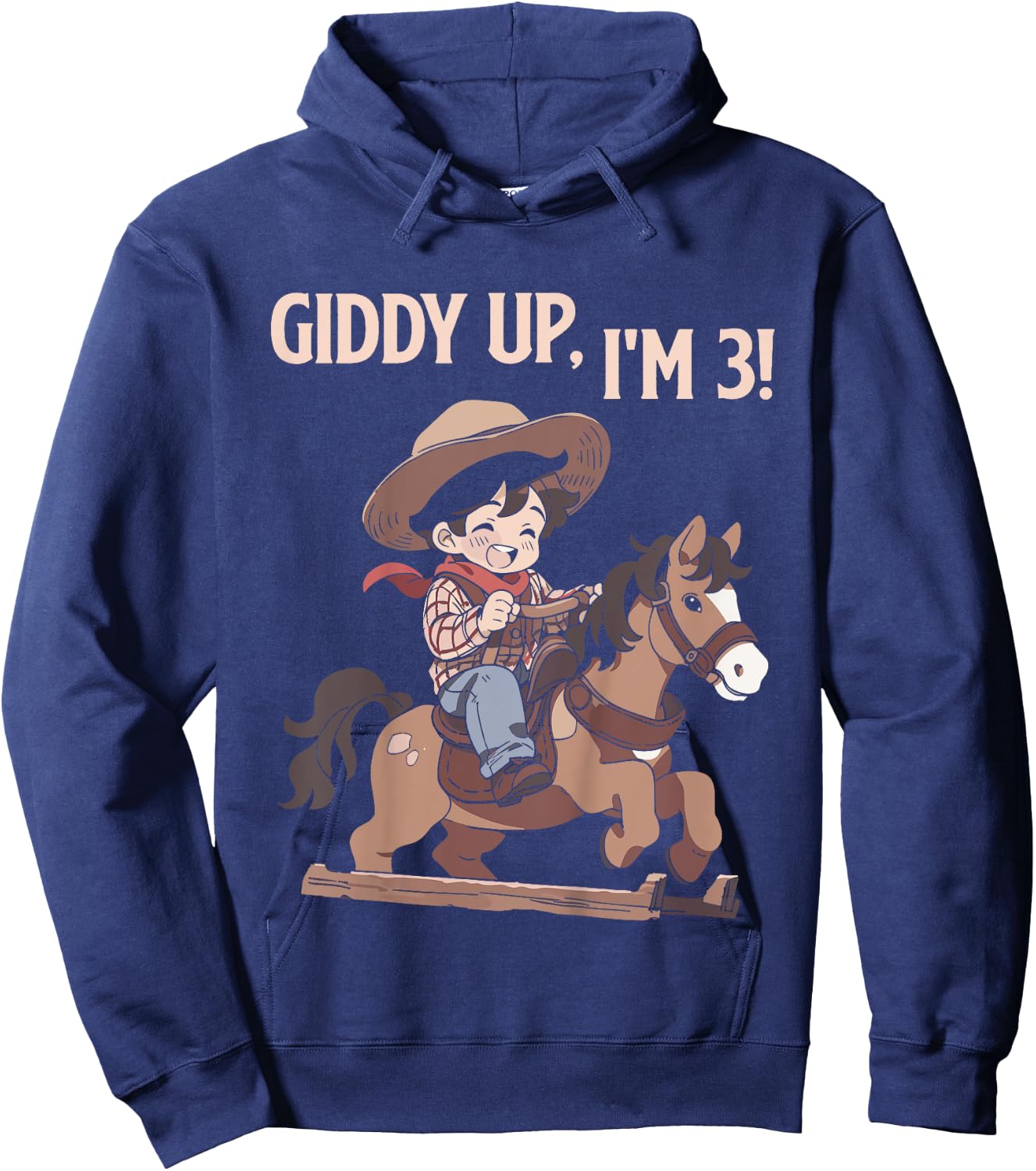 Kids Giddy Up I'm 3 Cute Horse Riding Cowboy 3rd Birthday Boys Hoodie - Hoodie | Navy