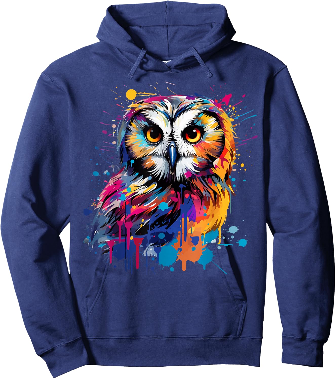 Splash Art Owls Lover Colorful Short Eared Owl Hoodie - Hoodie | Navy