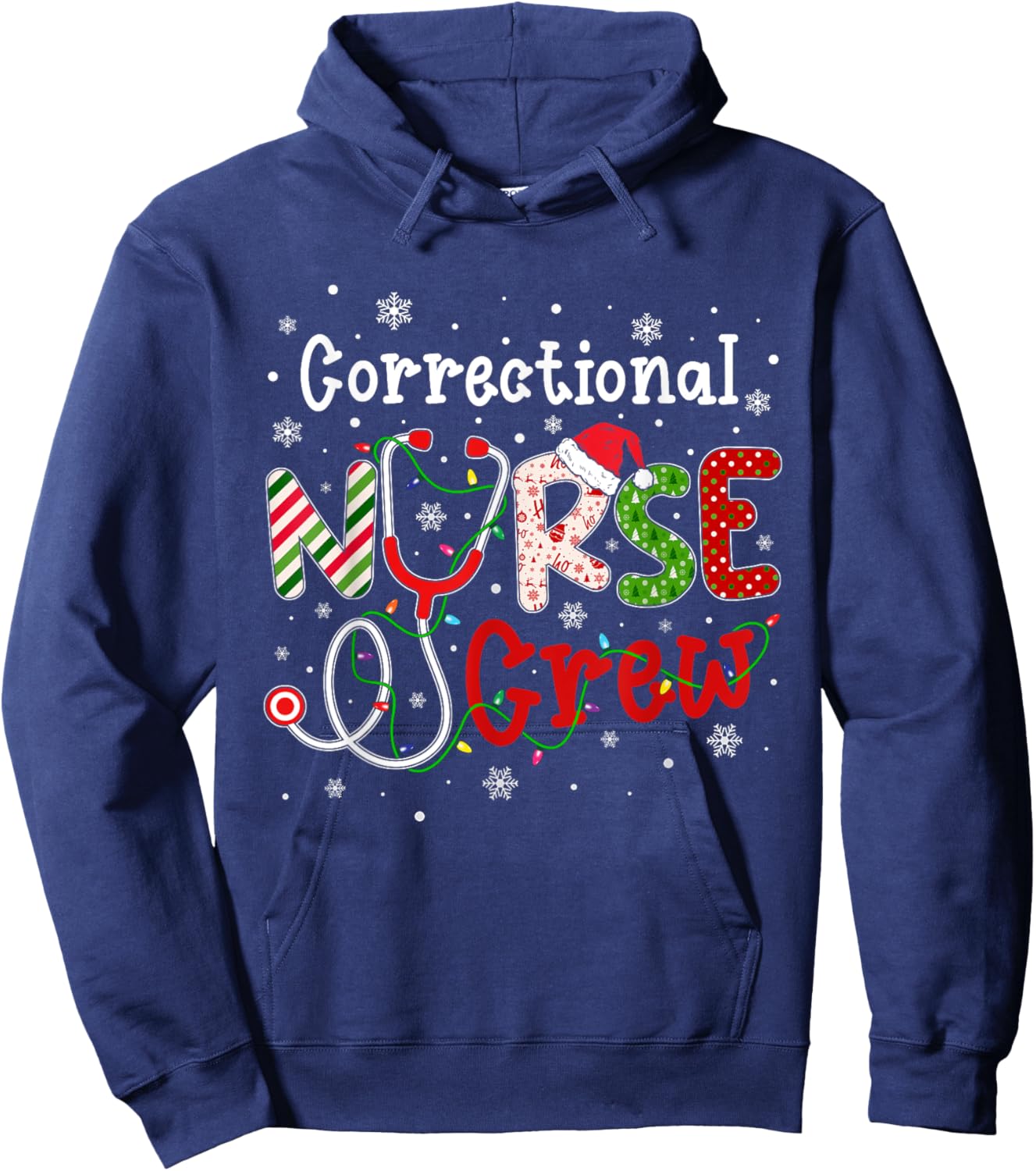 Correctional Christmas Nurse Crew Nursing Christmas Pattern Hoodie - Hoodie | Navy