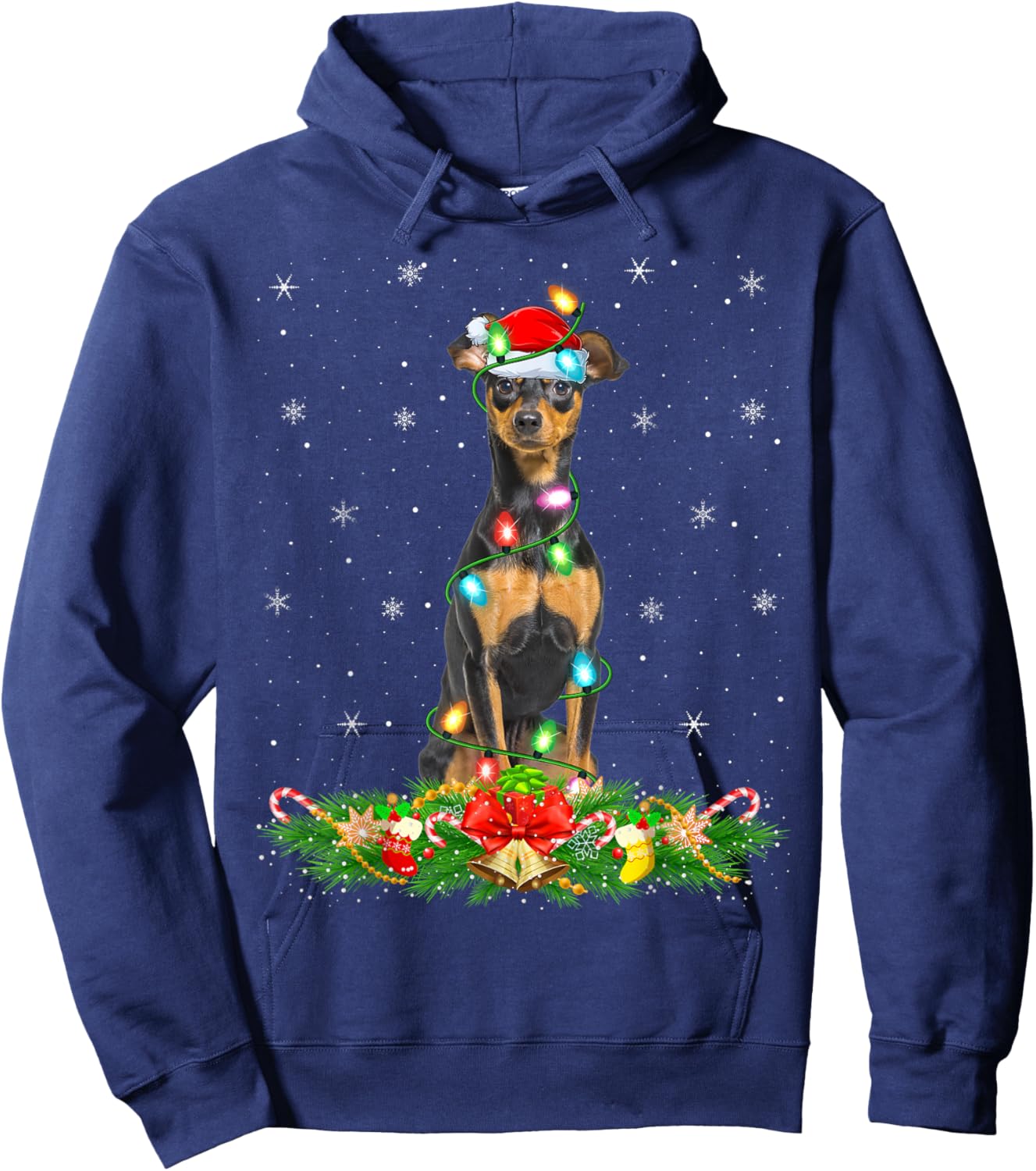 Lighting Xmas Santa Miniature Pinscher Dog Christmas Hoodie - Hoodie | Navy