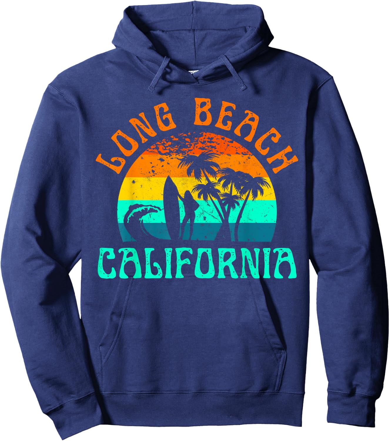 Long Beach California Surf Summer Vacation Girl Vintage Hoodie - Hoodie | Navy