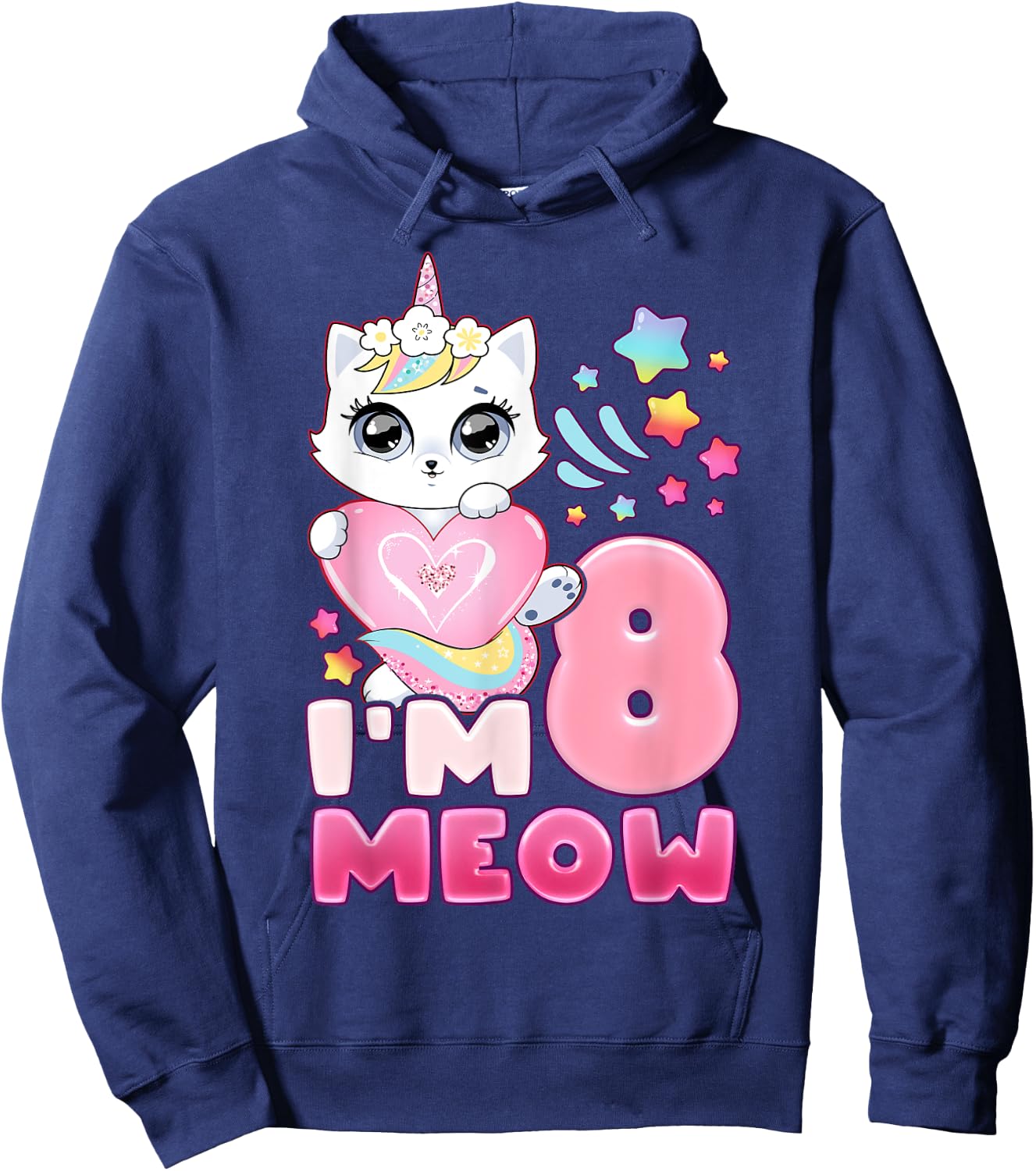 Birthday girl 8 years old, cat, unicorn, 8th birthday Hoodie - Hoodie | Navy