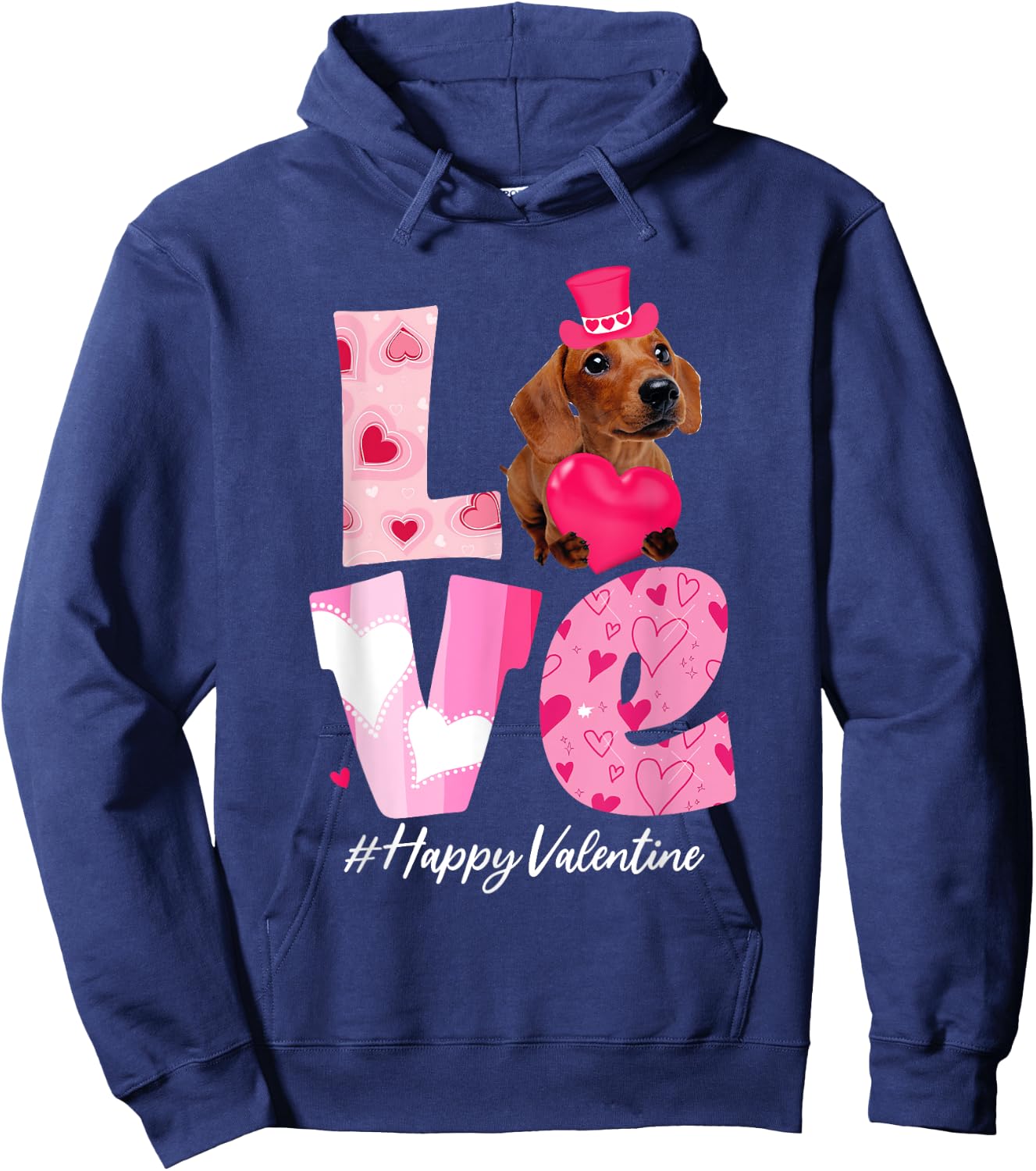 LOVE Dachshund Valentine Day with Dachshund Dog Women Kids Hoodie - Hoodie | Navy