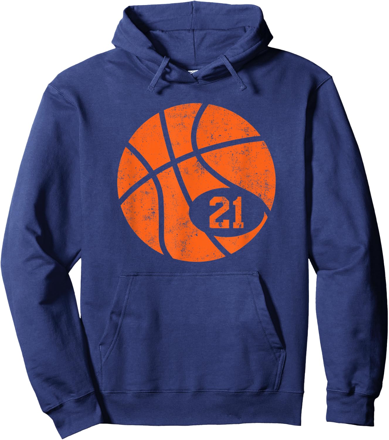 Basketball Classic Sport 21 Jersey Number Vintage Distressed Hoodie - Hoodie | Navy