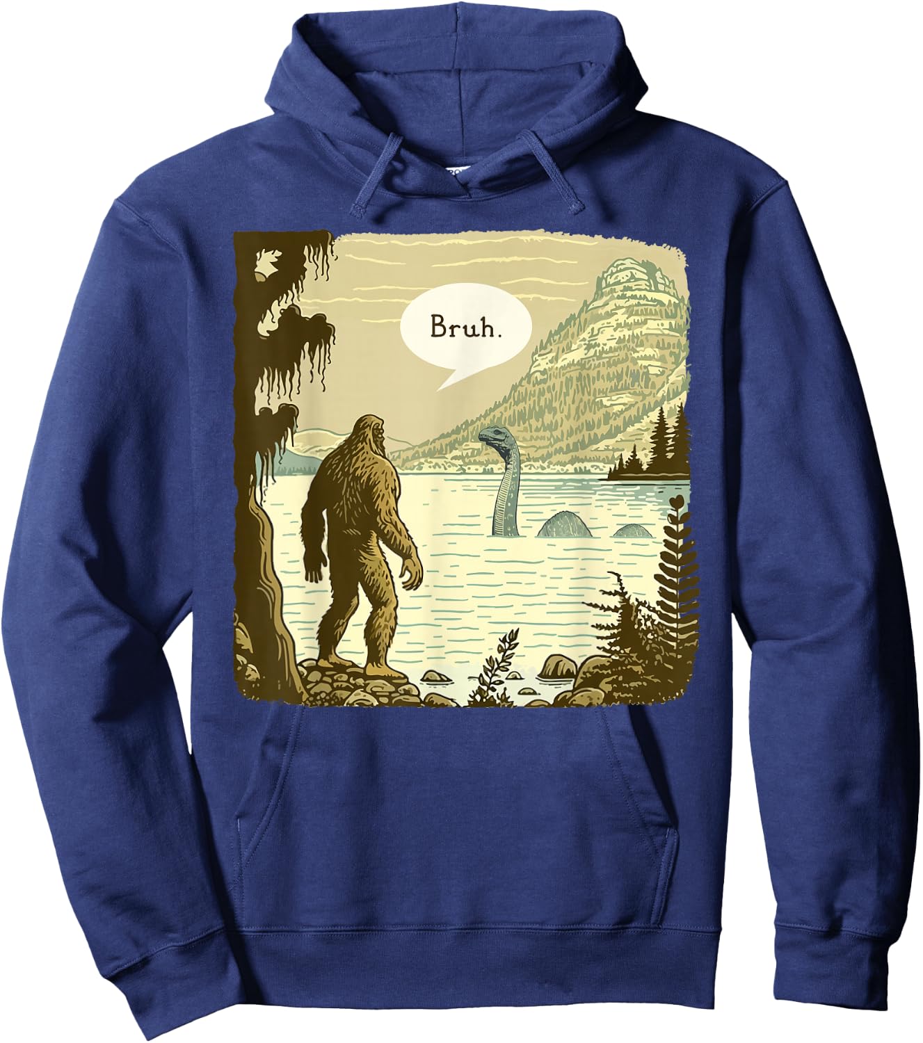 Funny Bigfoot Sasquatch Loch Ness Monster Introvert Bruh Hoodie - Hoodie | Navy
