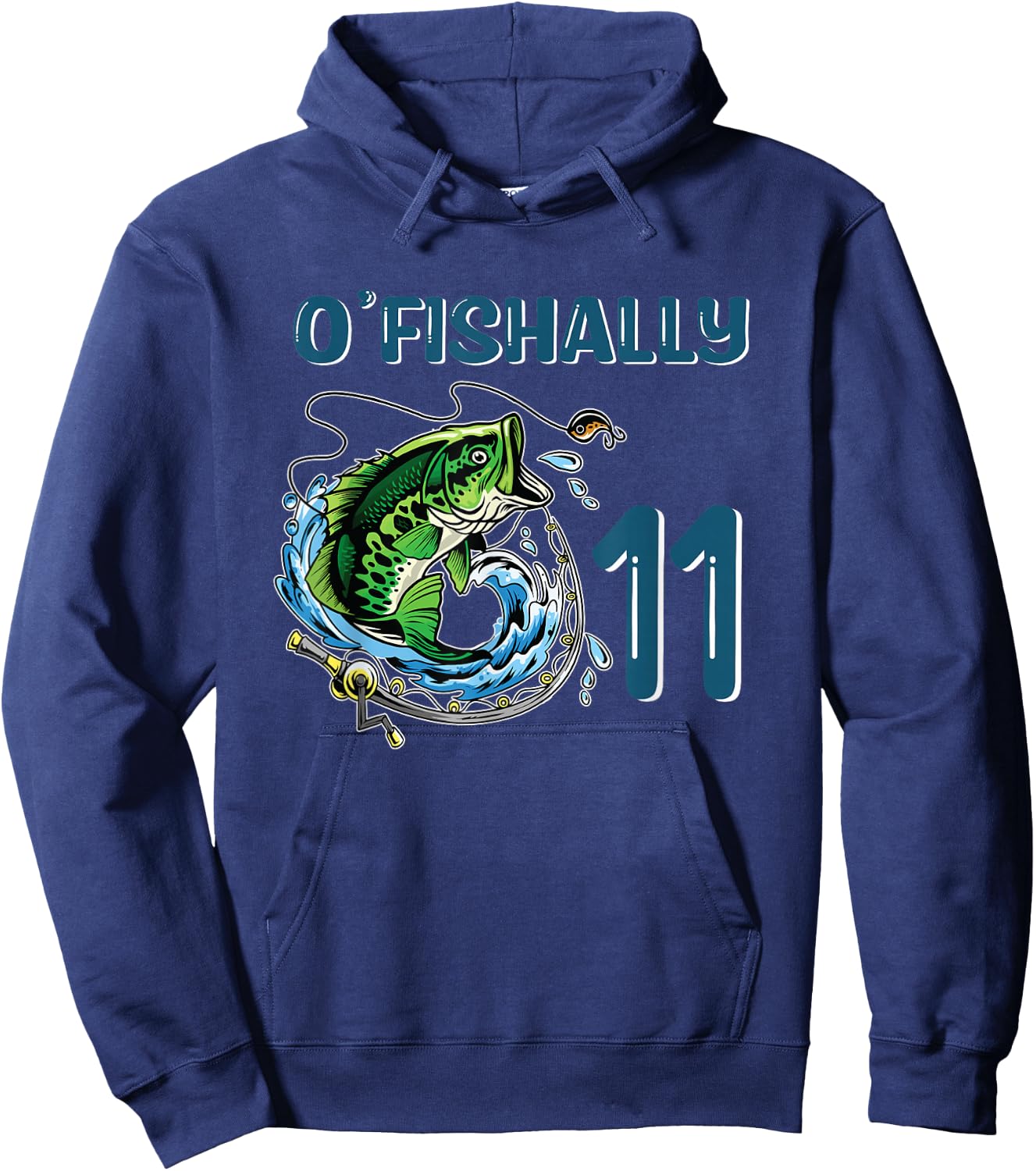 O-Fishally 11 Years Old Fisherman 11th Birthday Fishing Hoodie - Hoodie | Navy