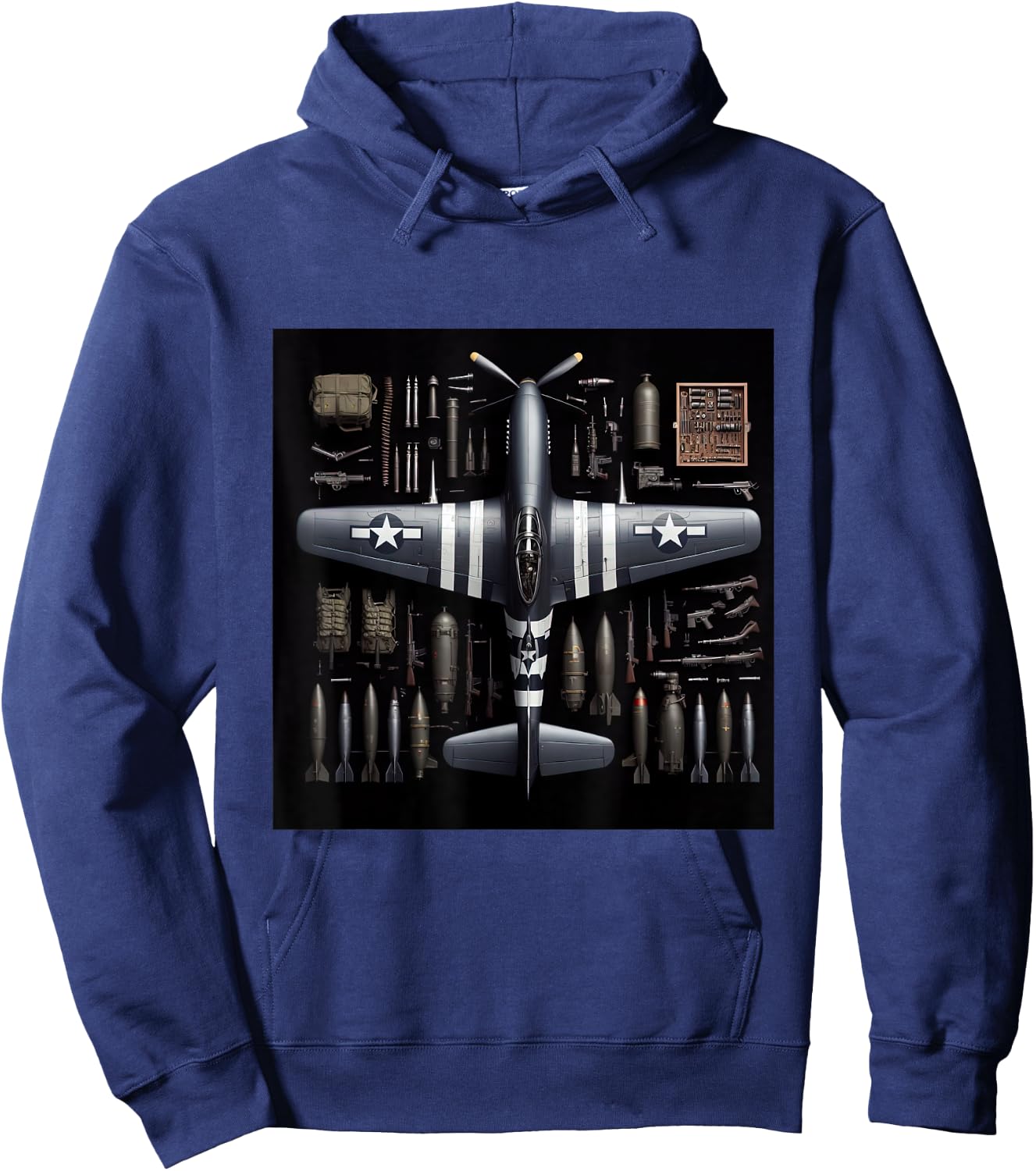 WW2 Warplane P51 Mustang Assembly Parts Blueprint Hoodie - Hoodie | Navy