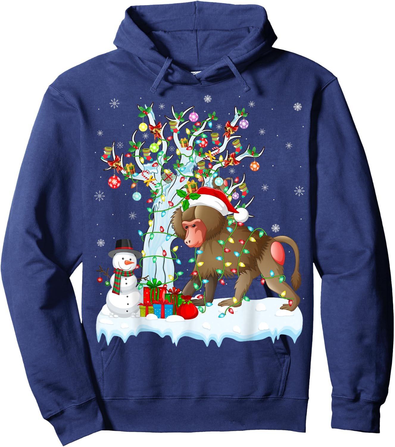 Xmas Element Tree Lighting Santa Baboon Christmas Hoodie - Hoodie | Navy