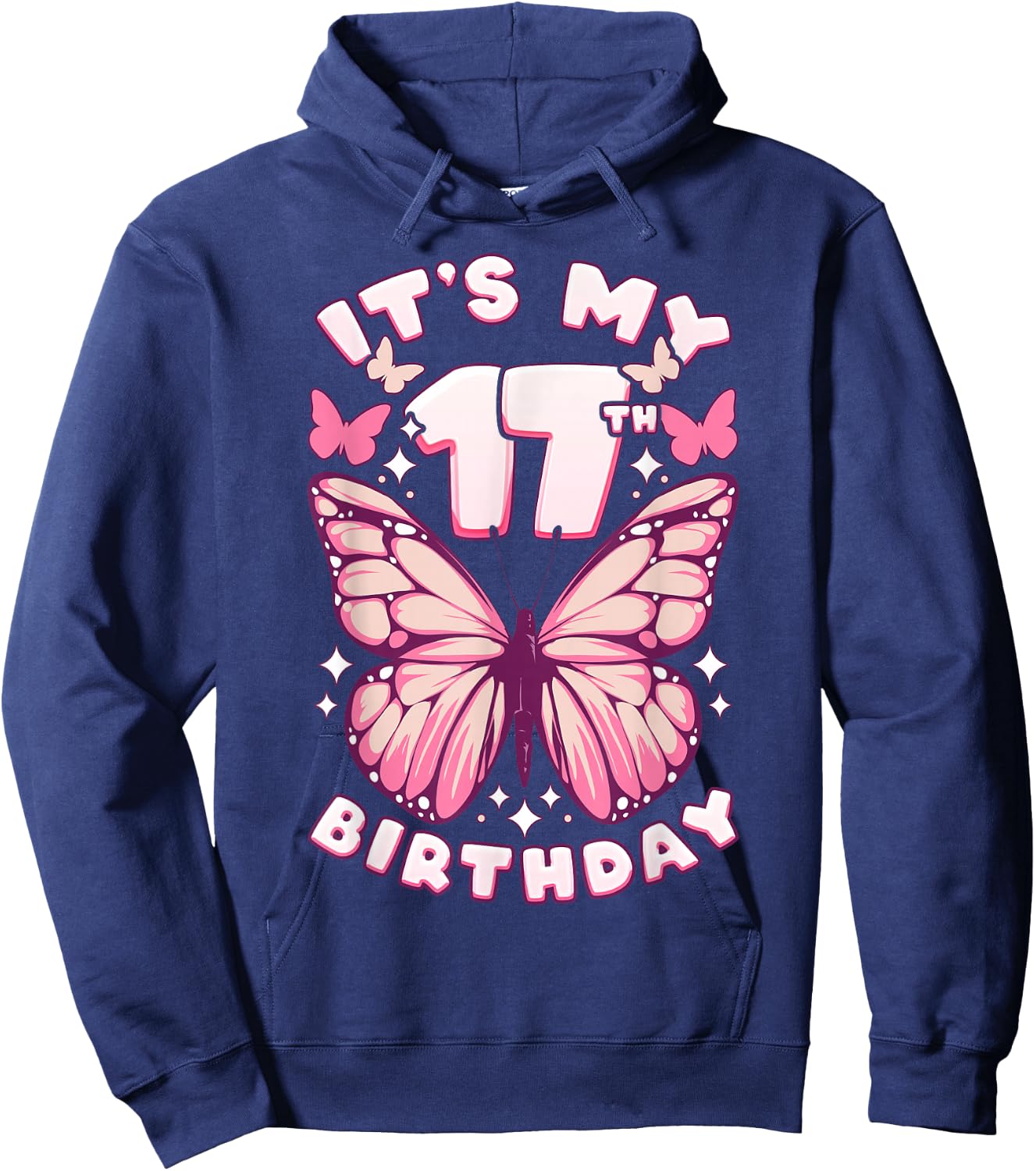 17th Birthday Girl 17 Years Old Butterflies and Number Hoodie - Hoodie | Navy