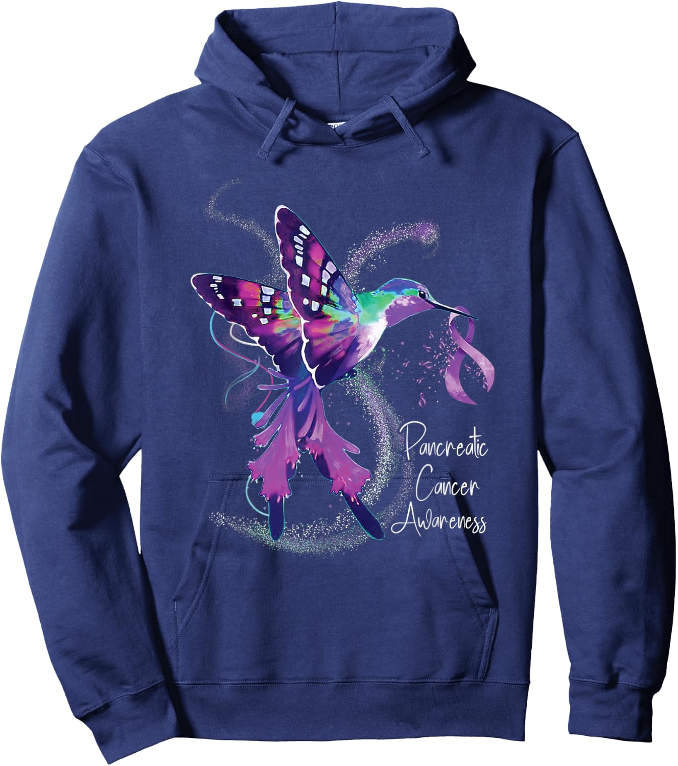 Pancreatic Cancer Awareness Hummingbird Purple Ribbon Hoodie - Hoodie | Navy