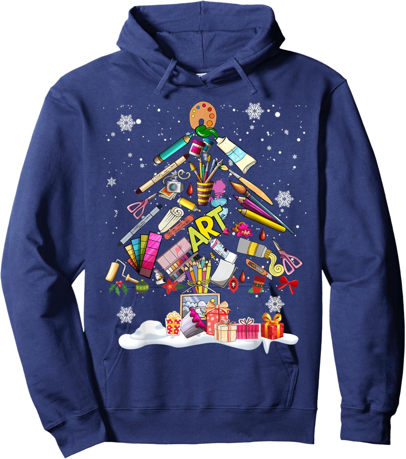 Paintbrush Christmas Tree Decor Xmas for Artist Art Teacher Women Hoodie - Hoodie | Navy