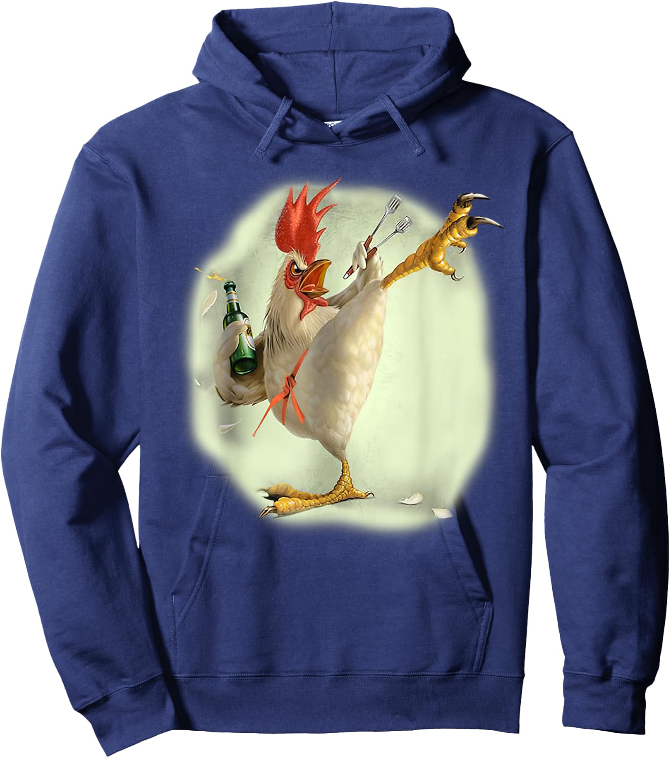 Chicken Beer Karate Kick Cool Chicken Funny Chicken Farmer Hoodie - Hoodie | Navy